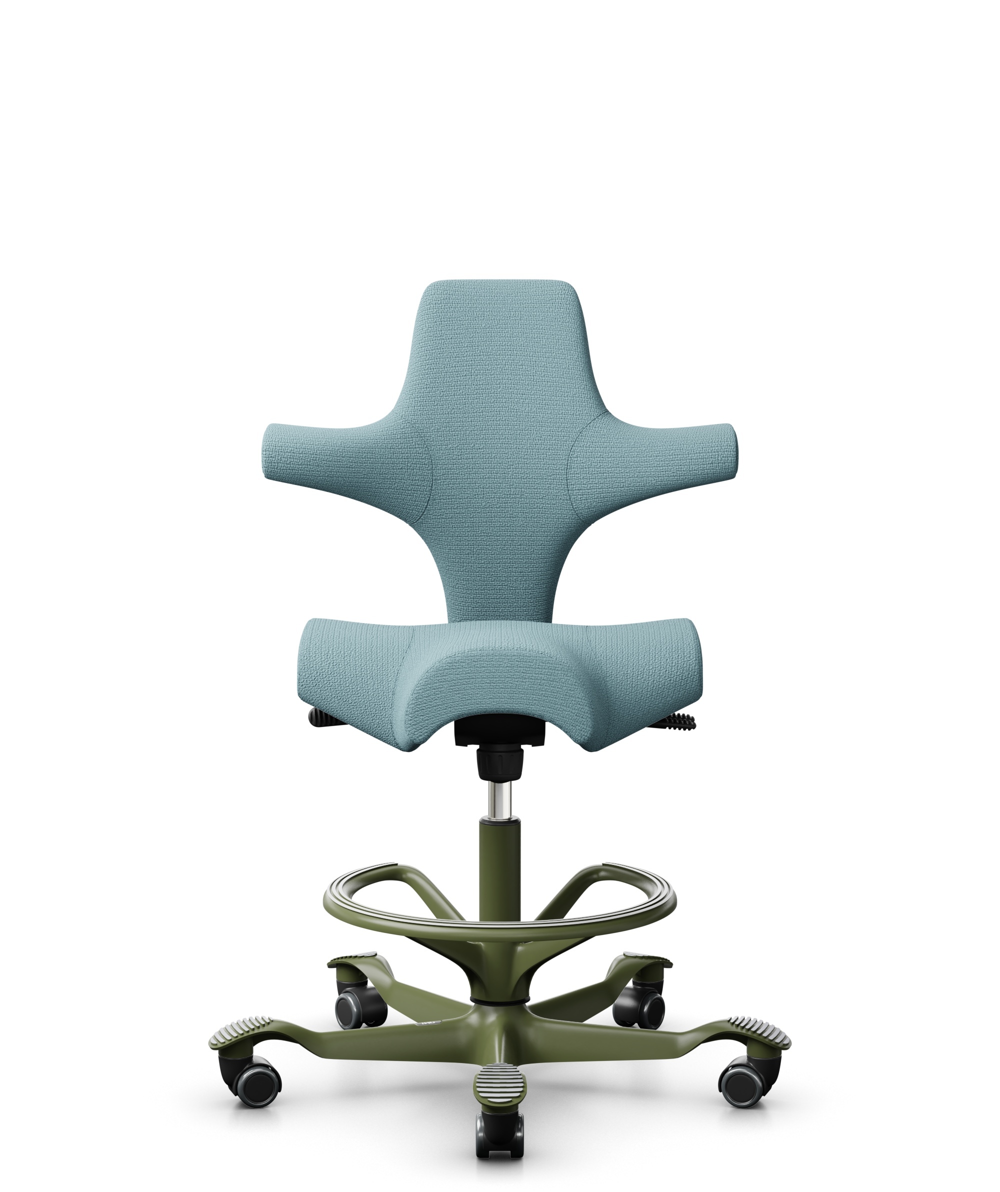 HÅG Capisco 8106 - Sirdal (GU) - Wol - SRD730 Blue - Framekleur - Moss Grey - Gasveer - 265 mm (Zithoogte 53-79cm) - Vloercontact - Harde wielen t.b.v. zachte vloeren - Voetenring - Ja, in framekleur - Voetster - Nee, voetster in framekleur - 1