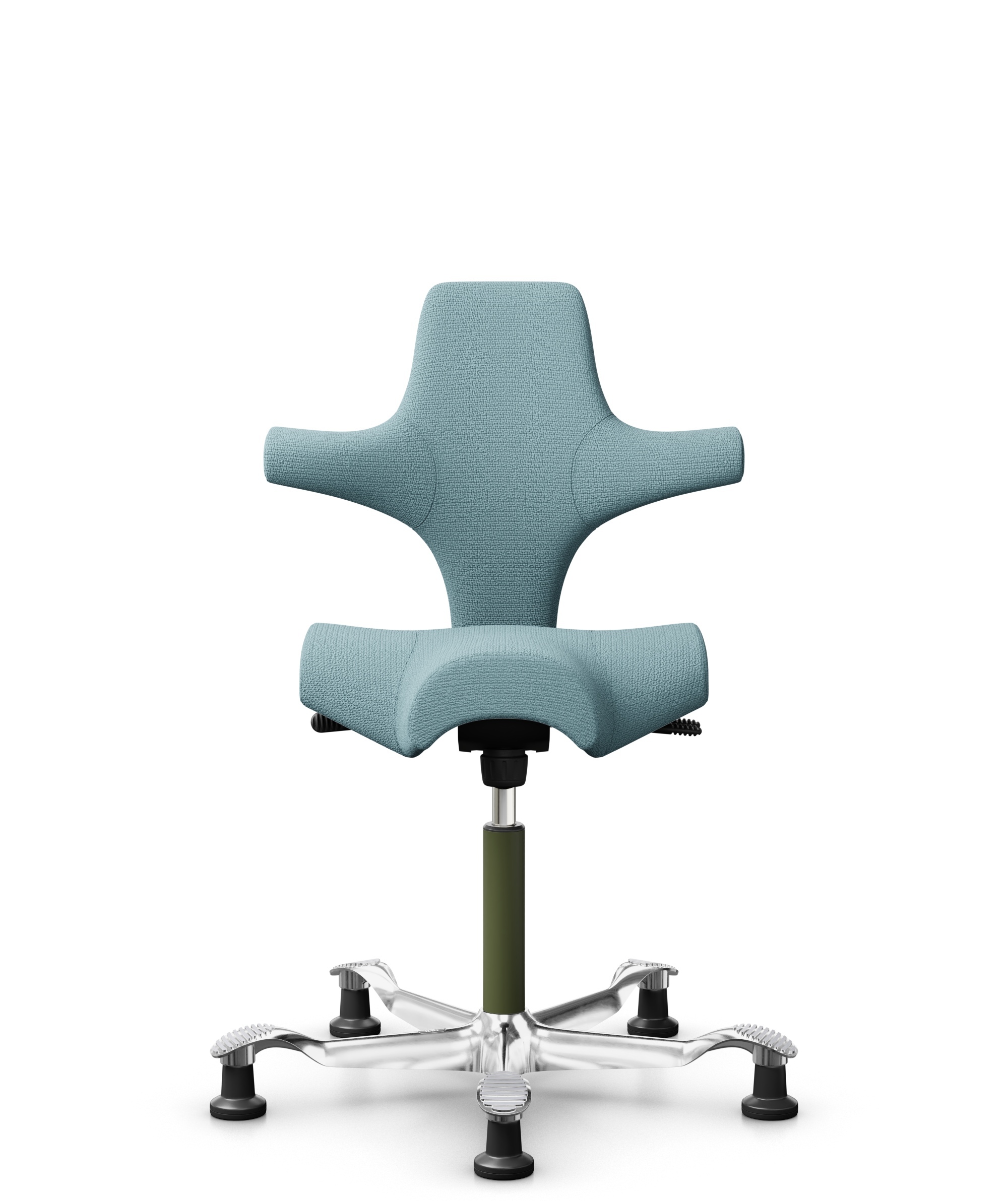 HÅG Capisco 8106 - Sirdal (GU) - Wol - SRD730 Blue - Framekleur - Moss Grey - Gasveer - 265 mm (Zithoogte 53-79cm) - Vloercontact - Glijdoppen - Voetenring - Nee, geen voetenring - Voetster - Ja, voetster in gepolijst aluminium - 1