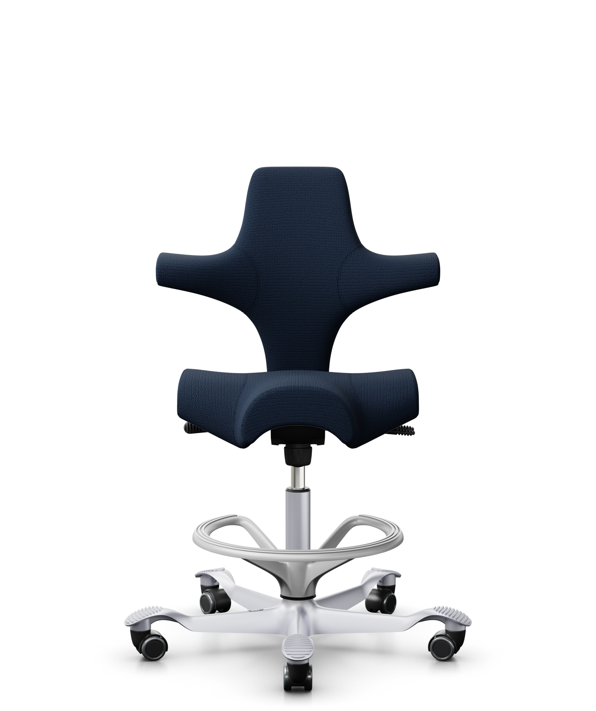HÅG Capisco 8106 - Sirdal (GU) - Wol - SRD780 Dark blue - Framekleur - Zilver - Gasveer - 265 mm (Zithoogte 53-79cm) - Vloercontact - Harde wielen t.b.v. zachte vloeren - Voetenring - Ja, in framekleur - Voetster - Nee, voetster in framekleur - 1