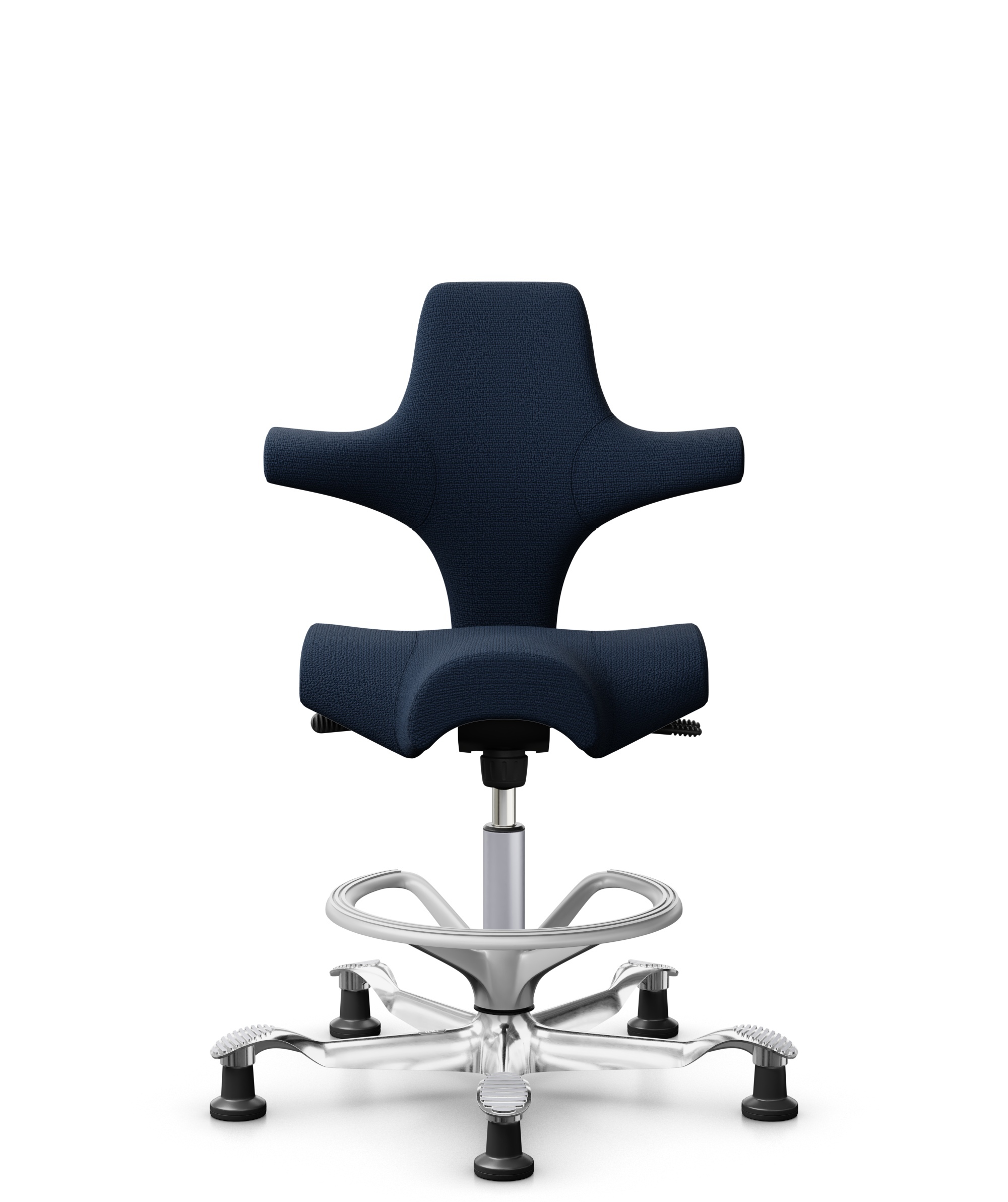 HÅG Capisco 8106 - Sirdal (GU) - Wol - SRD780 Dark blue - Framekleur - Zilver - Gasveer - 265 mm (Zithoogte 53-79cm) - Vloercontact - Glijdoppen - Voetenring - Ja, in framekleur - Voetster - Ja, voetster in gepolijst aluminium - 1