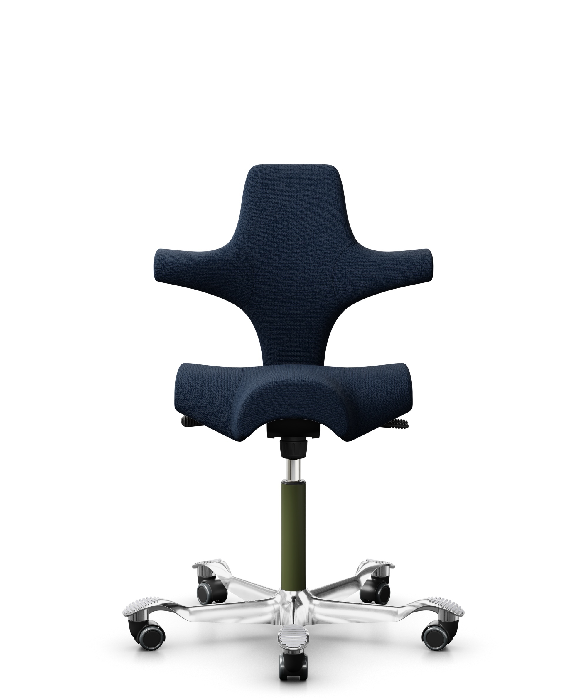 HÅG Capisco 8106 - Sirdal (GU) - Wol - SRD780 Dark blue - Framekleur - Moss Grey - Gasveer - 265 mm (Zithoogte 53-79cm) - Vloercontact - Harde wielen t.b.v. zachte vloeren - Voetenring - Nee, geen voetenring - Voetster - Ja, voetster in gepolijst alumi... - 1