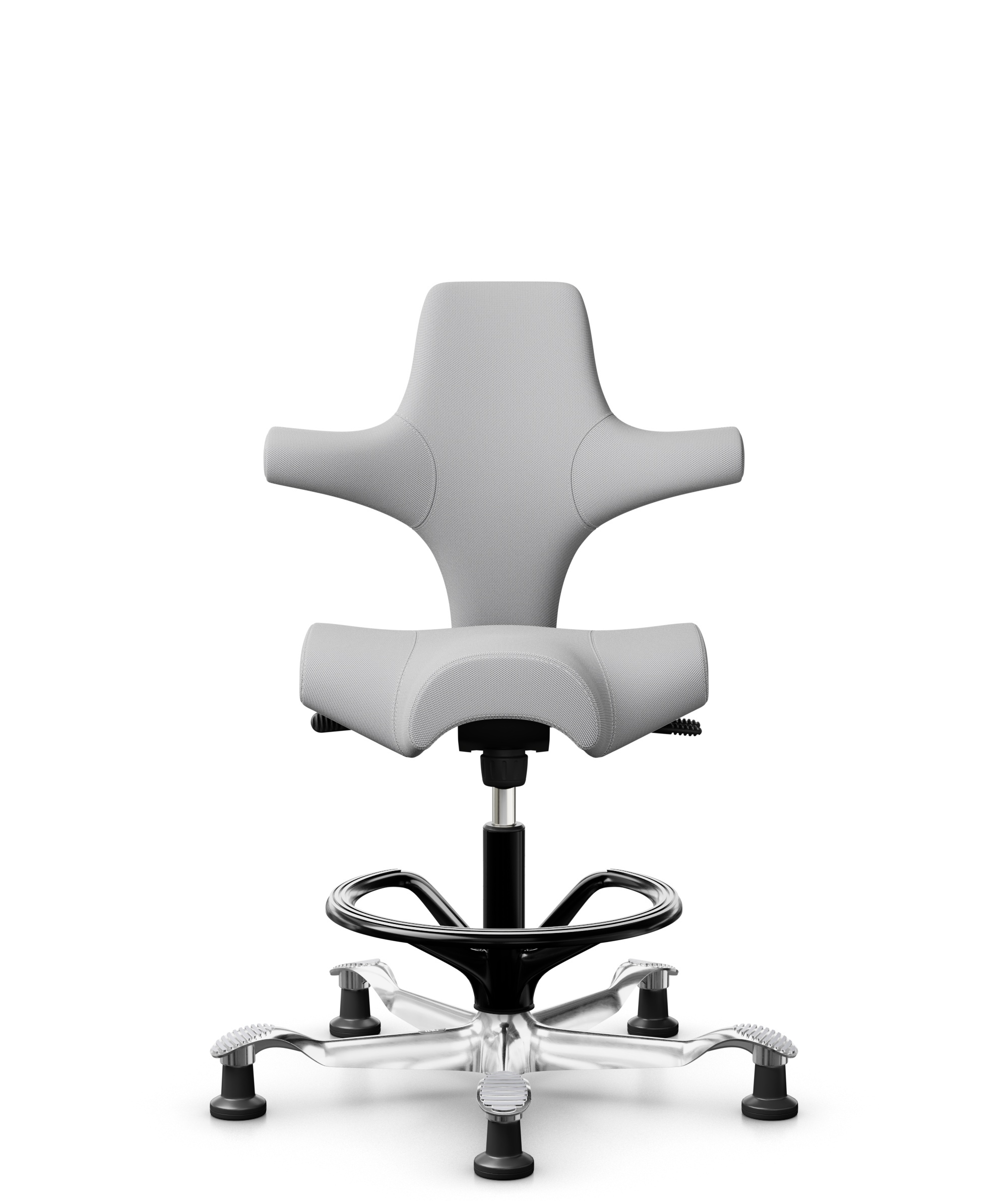 HÅG Capisco 8106 - Steelcut Trio 3 (Kvadrat) - Wol / Polyamide - STT133 - Light grey - Framekleur - Zwart - Gasveer - 265 mm (Zithoogte 53-79cm) - Vloercontact - Glijdoppen - Voetenring - Ja, in framekleur - Voetster - Ja, voetster in gepolijst aluminium - 1