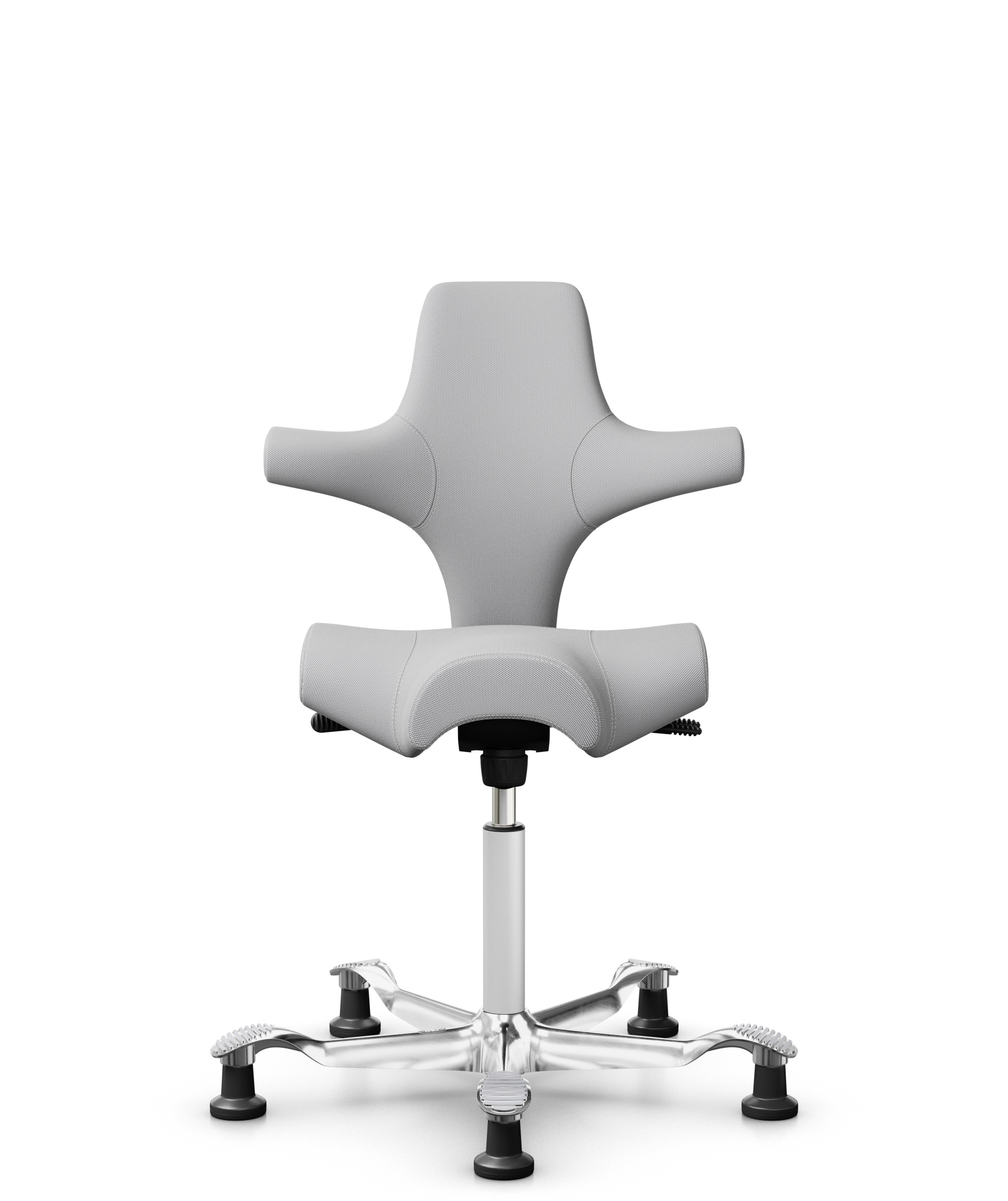 HÅG Capisco 8106 - Steelcut Trio 3 (Kvadrat) - Wol / Polyamide - STT133 - Light grey - Framekleur - Wit - Gasveer - 200 mm (Zithoogte 46-64cm) - Vloercontact - Glijdoppen - Voetenring - Nee, geen voetenring - Voetster - Ja, voetster in gepolijst aluminium - 1