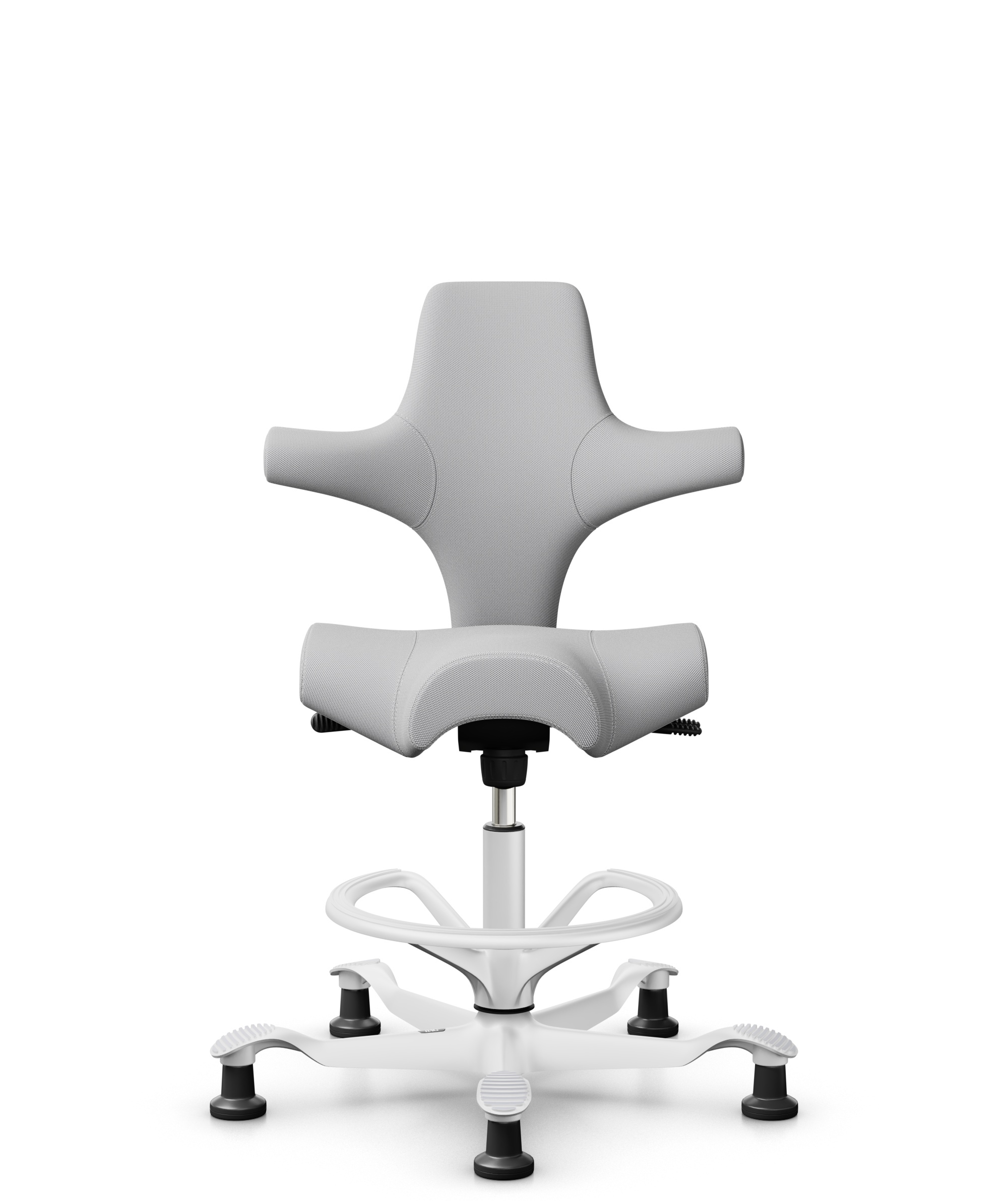 HÅG Capisco 8106 - Steelcut Trio 3 (Kvadrat) - Wol / Polyamide - STT133 - Light grey - Framekleur - Wit - Gasveer - 265 mm (Zithoogte 53-79cm) - Vloercontact - Glijdoppen - Voetenring - Ja, in framekleur - Voetster - Nee, voetster in framekleur - 1