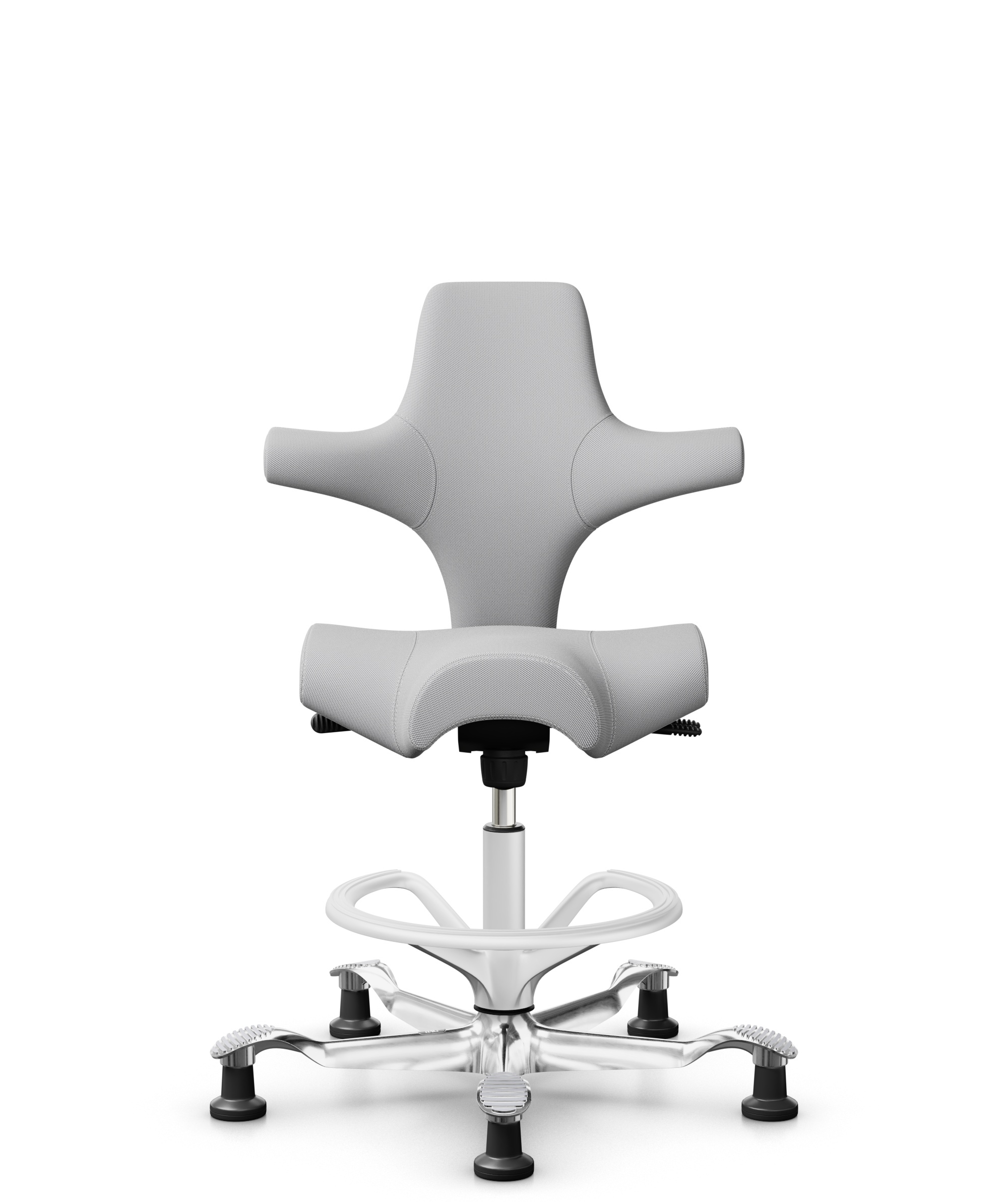 HÅG Capisco 8106 - Steelcut Trio 3 (Kvadrat) - Wol / Polyamide - STT133 - Light grey - Framekleur - Wit - Gasveer - 265 mm (Zithoogte 53-79cm) - Vloercontact - Glijdoppen - Voetenring - Ja, in framekleur - Voetster - Ja, voetster in gepolijst aluminium - 1