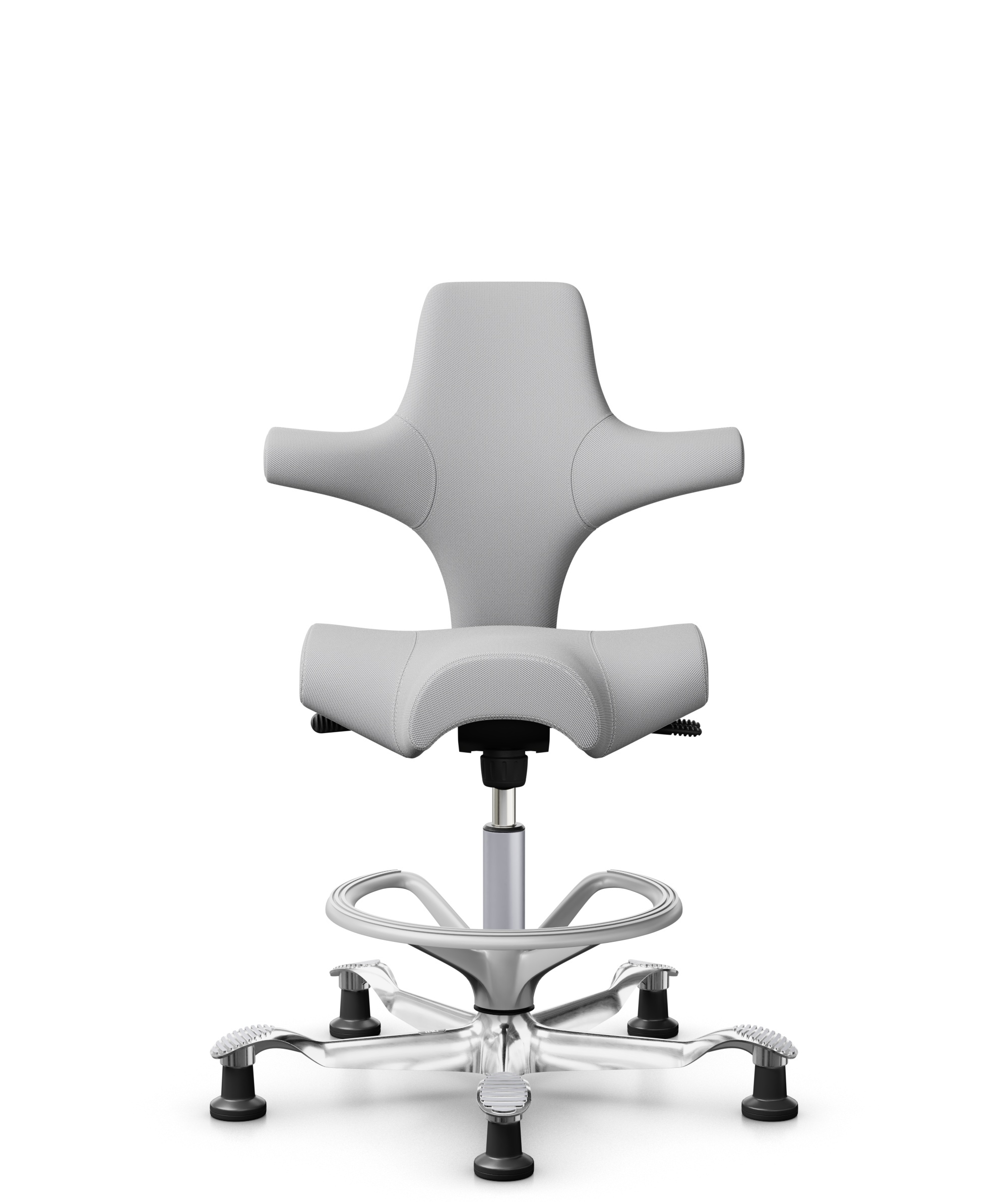 HÅG Capisco 8106 - Steelcut Trio 3 (Kvadrat) - Wol / Polyamide - STT133 - Light grey - Framekleur - Zilver - Gasveer - 265 mm (Zithoogte 53-79cm) - Vloercontact - Glijdoppen - Voetenring - Ja, in framekleur - Voetster - Ja, voetster in gepolijst aluminium - 1