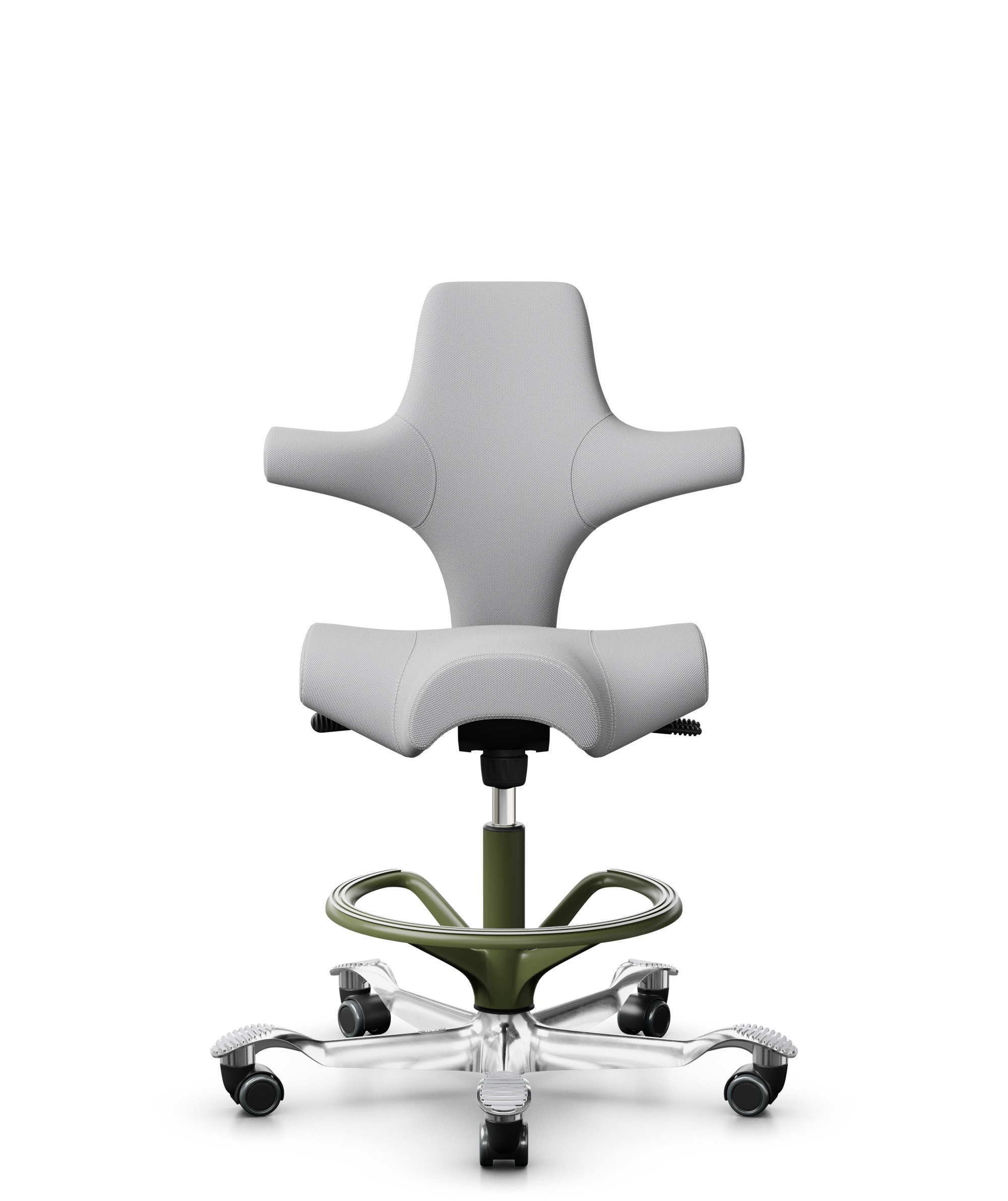 HÅG Capisco 8106 - Steelcut Trio 3 (Kvadrat) - Wol / Polyamide - STT133 - Light grey - Framekleur - Moss Grey - Gasveer - 200 mm (Zithoogte 46-64cm) - Vloercontact - Zachte wielen t.b.v. harde vloeren - Voetenring - Ja, in framekleur - Voetster - Ja, v... - 1