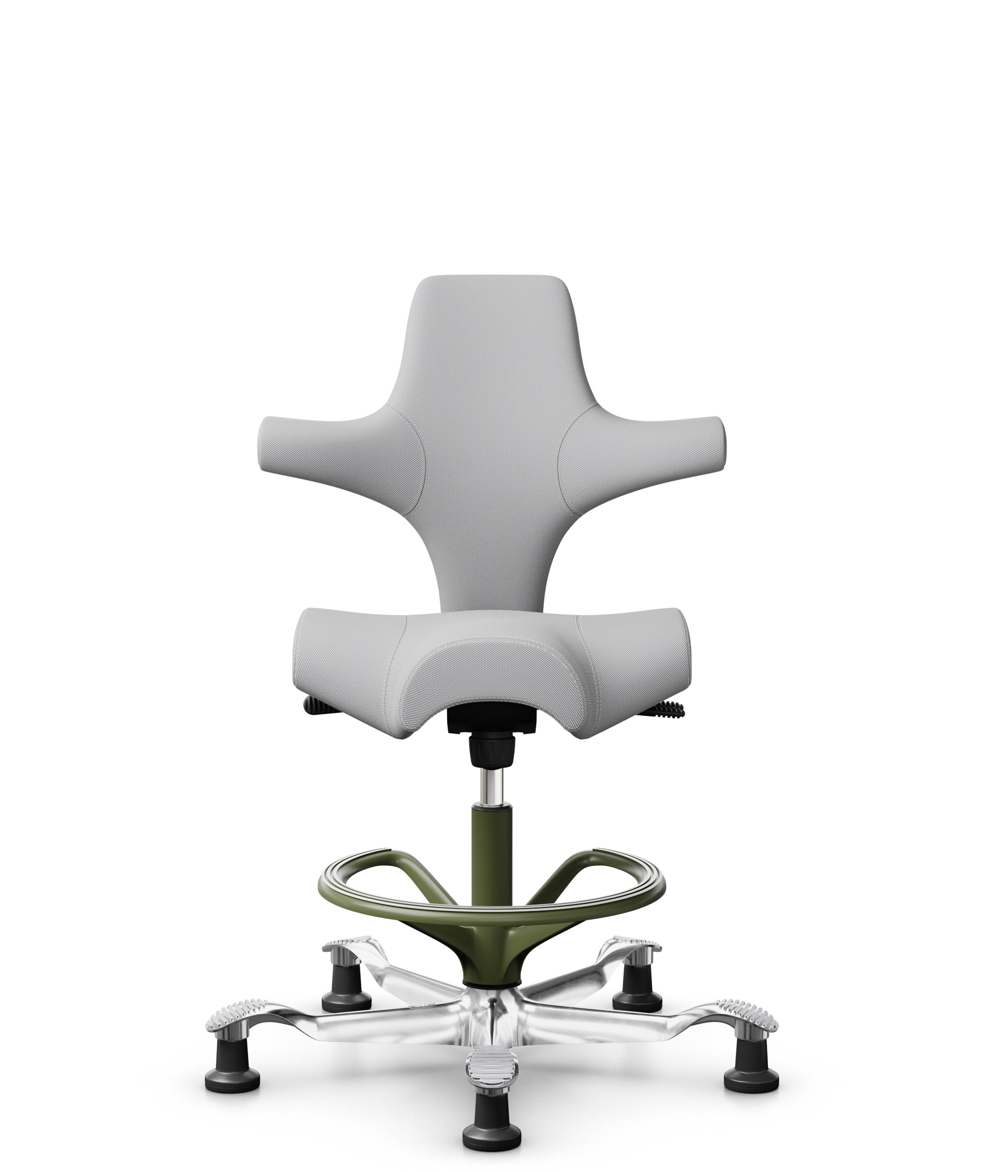 HÅG Capisco 8106 - Steelcut Trio 3 (Kvadrat) - Wol / Polyamide - STT133 - Light grey - Framekleur - Moss Grey - Gasveer - 200 mm (Zithoogte 46-64cm) - Vloercontact - Glijdoppen - Voetenring - Ja, in framekleur - Voetster - Ja, voetster in gepolijst alu... - 1