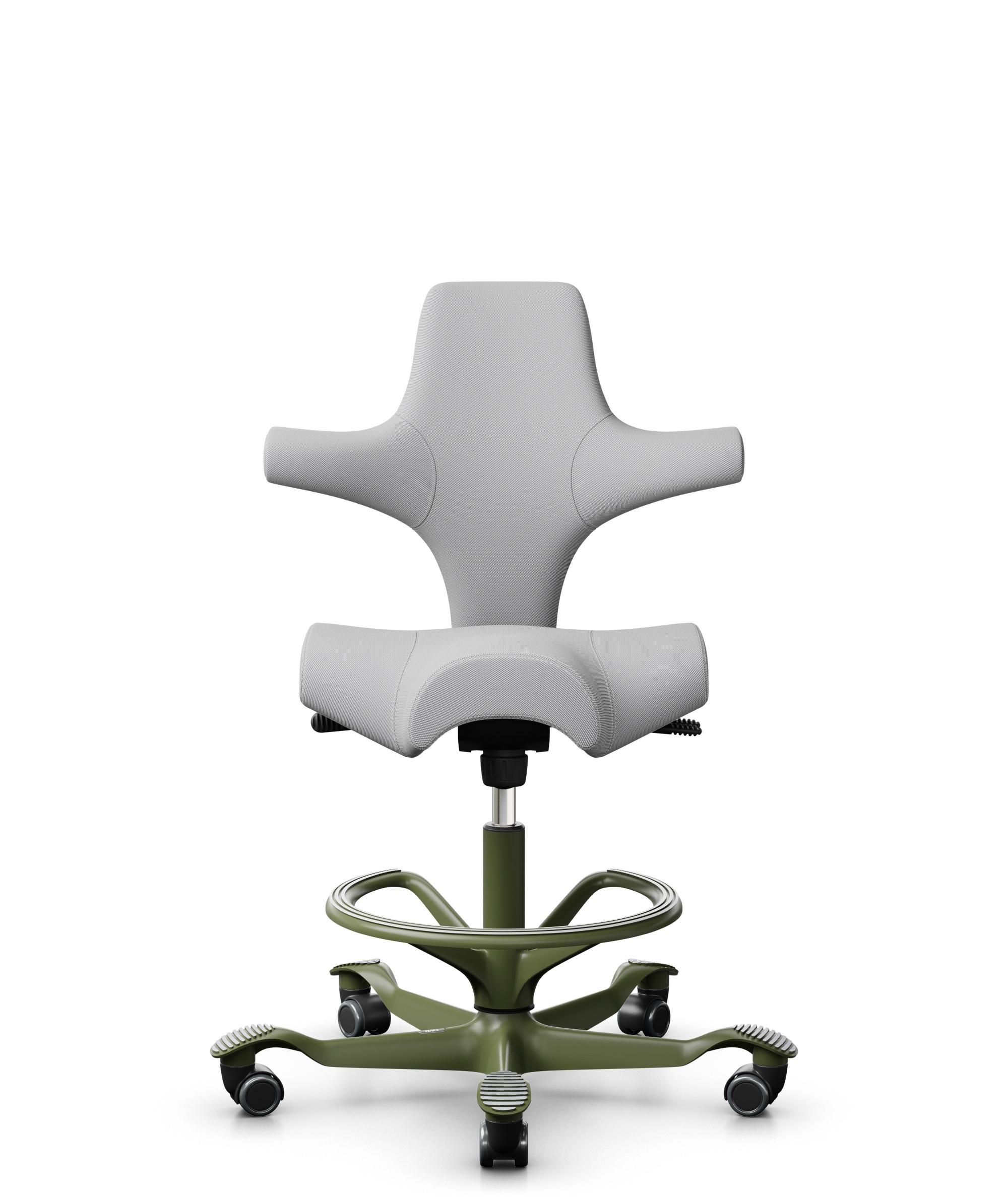 HÅG Capisco 8106 - Steelcut Trio 3 (Kvadrat) - Wol / Polyamide - STT133 - Light grey - Framekleur - Moss Grey - Gasveer - 265 mm (Zithoogte 53-79cm) - Vloercontact - Harde wielen t.b.v. zachte vloeren - Voetenring - Ja, in framekleur - Voetster - Nee, ... - 1