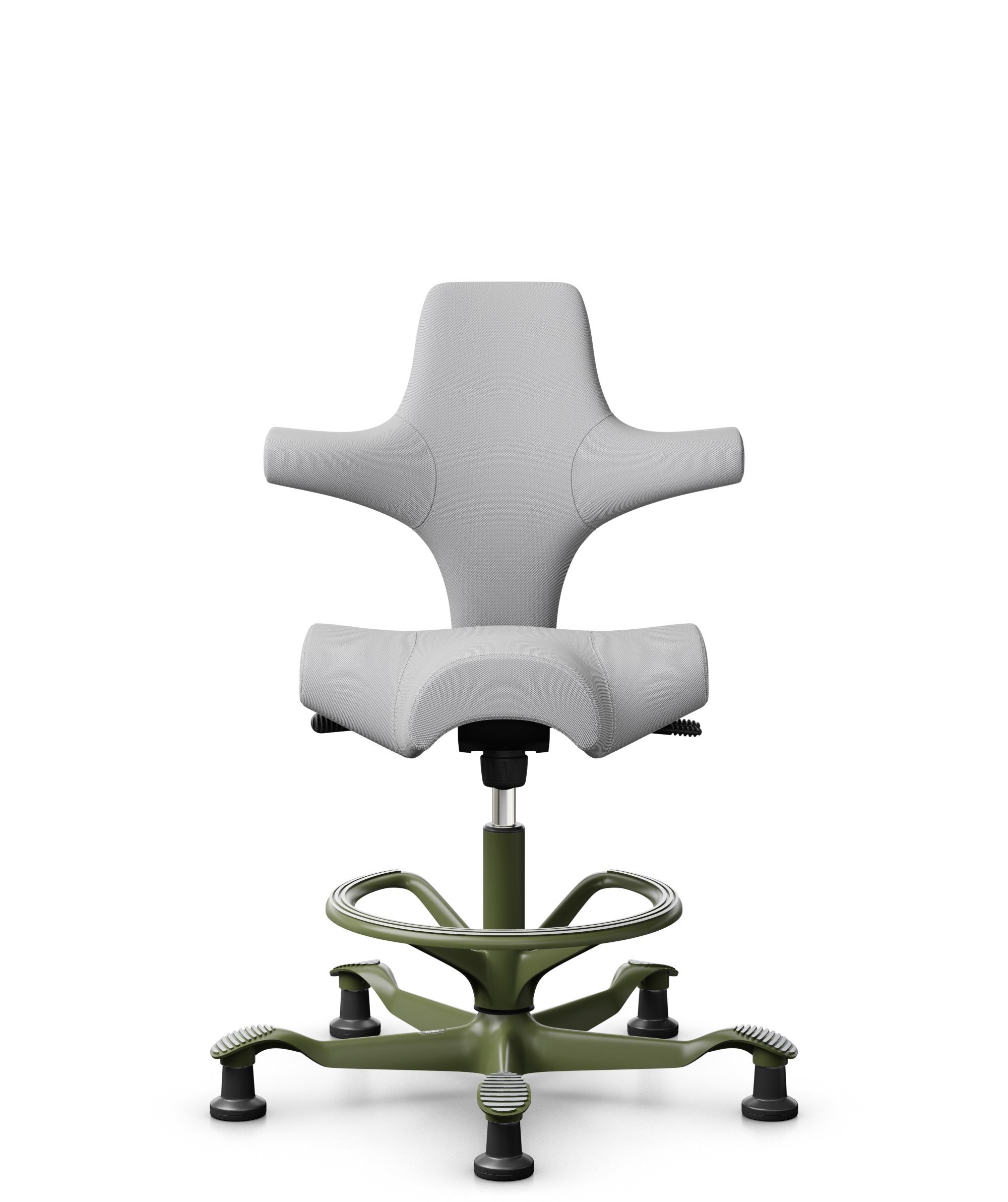 HÅG Capisco 8106 - Steelcut Trio 3 (Kvadrat) - Wol / Polyamide - STT133 - Light grey - Framekleur - Moss Grey - Gasveer - 265 mm (Zithoogte 53-79cm) - Vloercontact - Glijdoppen - Voetenring - Ja, in framekleur - Voetster - Nee, voetster in framekleur - 1