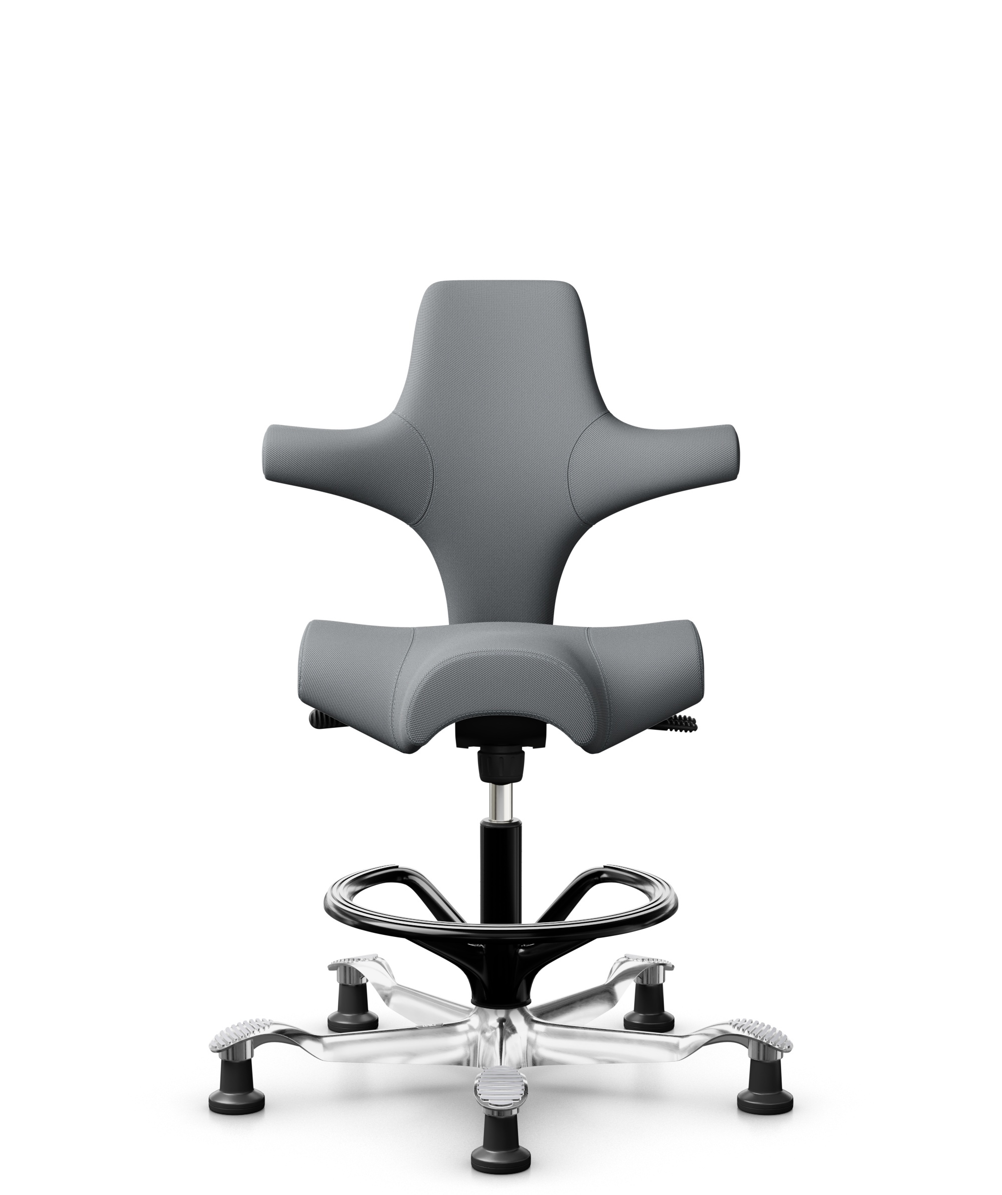 HÅG Capisco 8106 - Steelcut Trio 3 (Kvadrat) - Wol / Polyamide - STT153 - Grey - Framekleur - Zwart - Gasveer - 200 mm (Zithoogte 46-64cm) - Vloercontact - Glijdoppen - Voetenring - Ja, in framekleur - Voetster - Ja, voetster in gepolijst aluminium - 1
