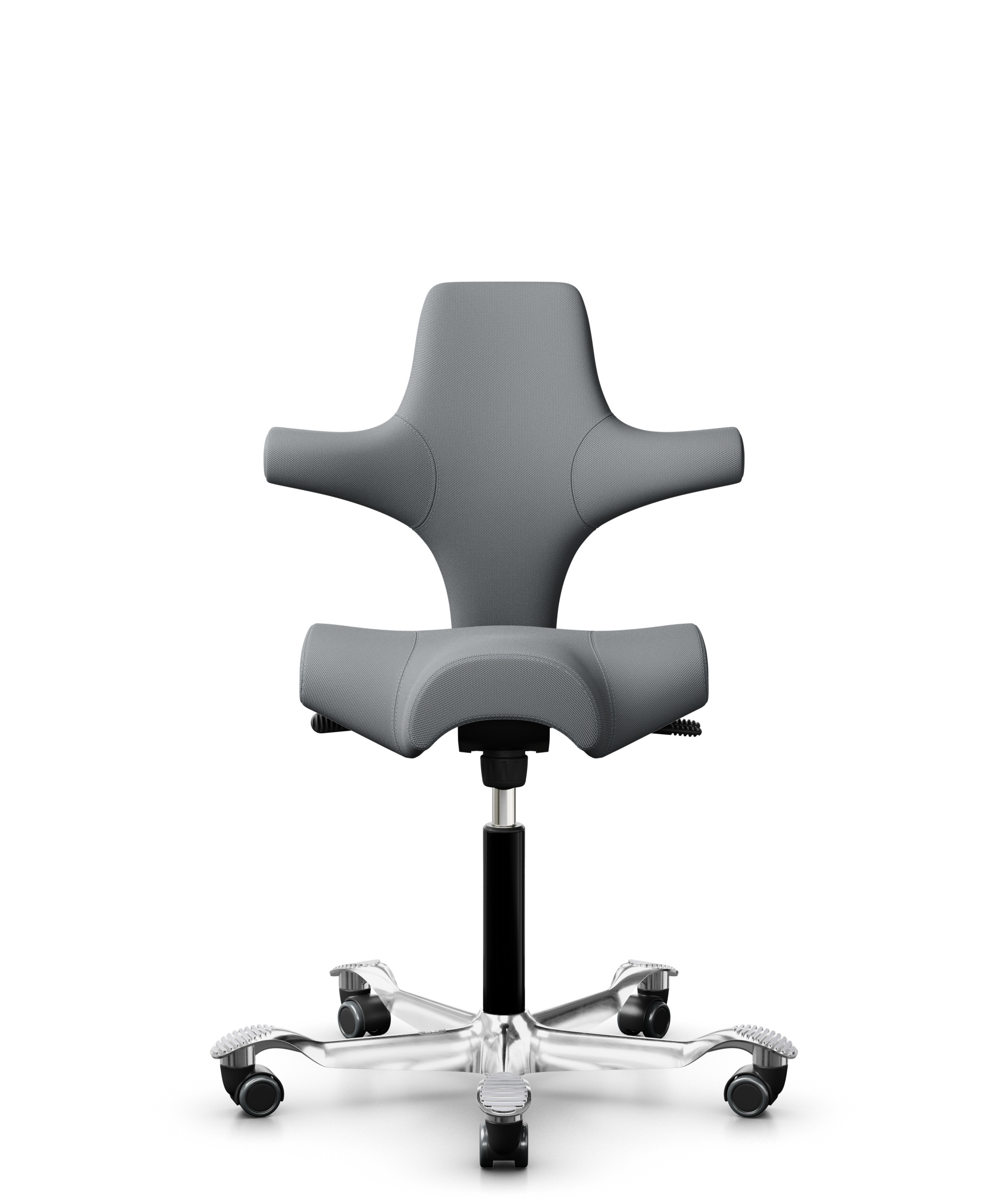 HÅG Capisco 8106 - Steelcut Trio 3 (Kvadrat) - Wol / Polyamide - STT153 - Grey - Framekleur - Zwart - Gasveer - 265 mm (Zithoogte 53-79cm) - Vloercontact - Zachte wielen t.b.v. harde vloeren - Voetenring - Nee, geen voetenring - Voetster - Ja, voetster... - 1