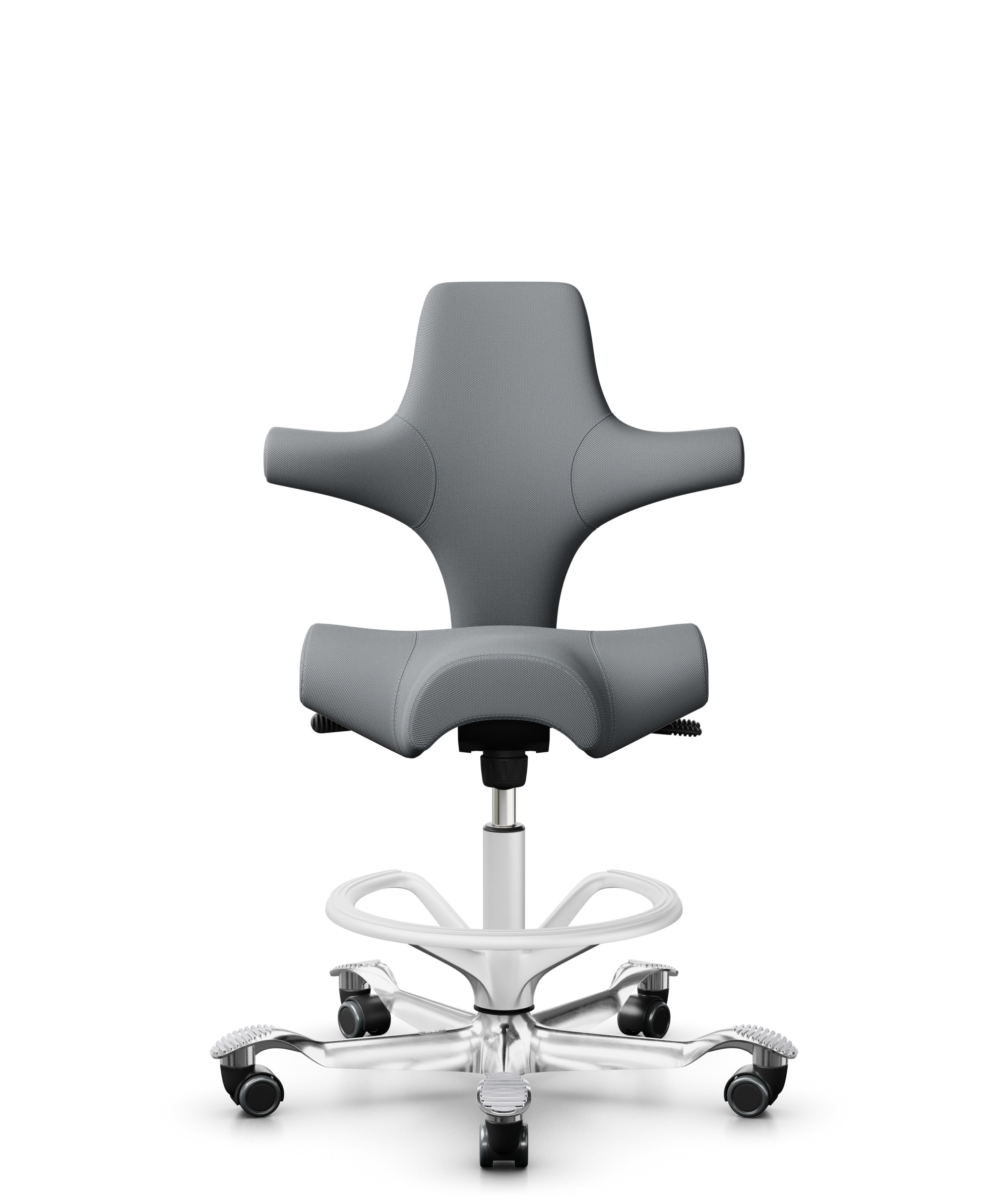 HÅG Capisco 8106 - Steelcut Trio 3 (Kvadrat) - Wol / Polyamide - STT153 - Grey - Framekleur - Wit - Gasveer - 265 mm (Zithoogte 53-79cm) - Vloercontact - Zachte wielen t.b.v. harde vloeren - Voetenring - Ja, in framekleur - Voetster - Ja, voetster in g... - 1
