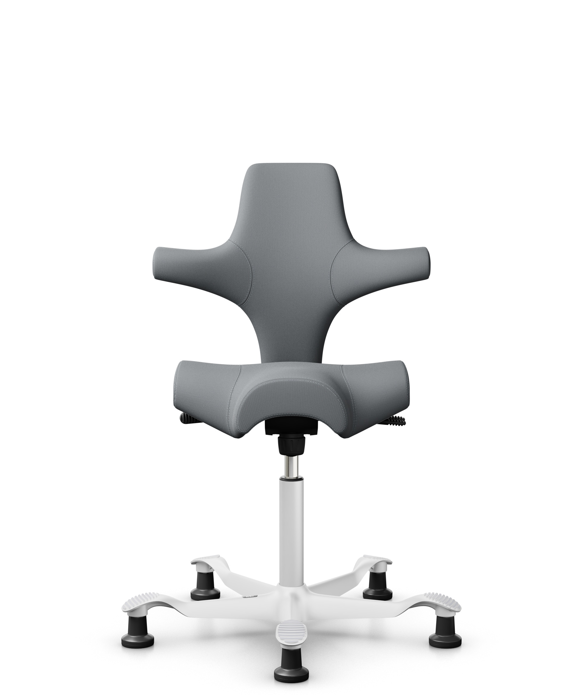 HÅG Capisco 8106 - Steelcut Trio 3 (Kvadrat) - Wol / Polyamide - STT153 - Grey - Framekleur - Wit - Gasveer - 265 mm (Zithoogte 53-79cm) - Vloercontact - Glijdoppen - Voetenring - Nee, geen voetenring - Voetster - Nee, voetster in framekleur - 1