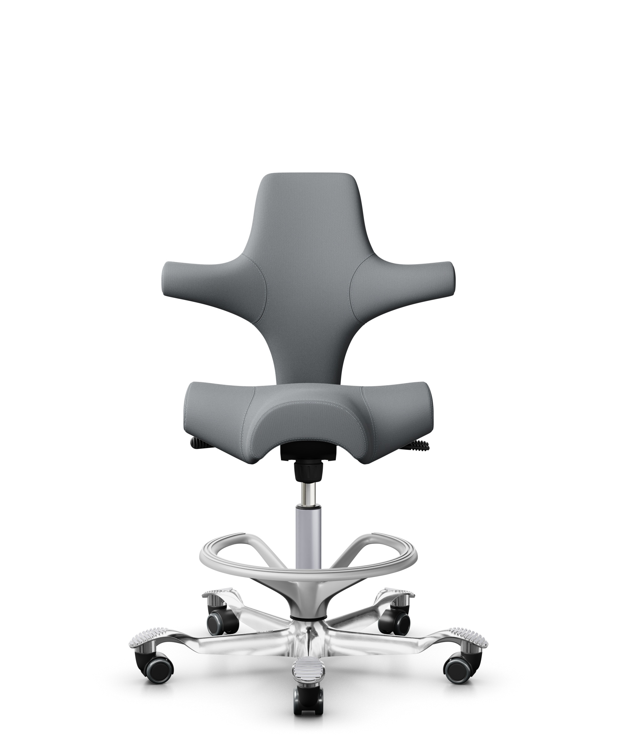 HÅG Capisco 8106 - Steelcut Trio 3 (Kvadrat) - Wol / Polyamide - STT153 - Grey - Framekleur - Zilver - Gasveer - 200 mm (Zithoogte 46-64cm) - Vloercontact - Harde wielen t.b.v. zachte vloeren - Voetenring - Ja, in framekleur - Voetster - Ja, voetster i... - 1