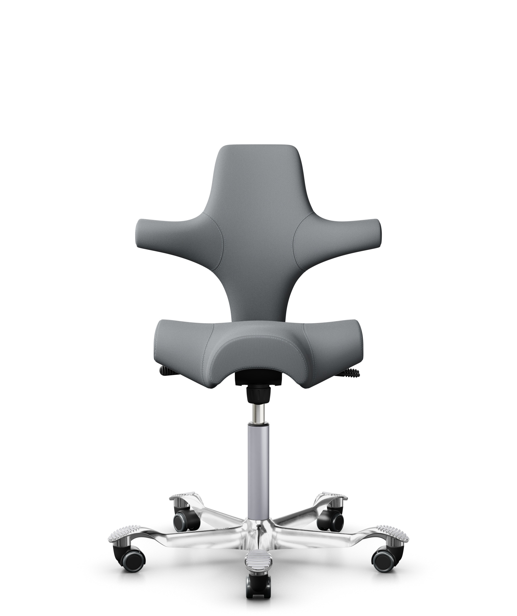 HÅG Capisco 8106 - Steelcut Trio 3 (Kvadrat) - Wol / Polyamide - STT153 - Grey - Framekleur - Zilver - Gasveer - 200 mm (Zithoogte 46-64cm) - Vloercontact - Zachte wielen t.b.v. harde vloeren - Voetenring - Nee, geen voetenring - Voetster - Ja, voetste... - 1
