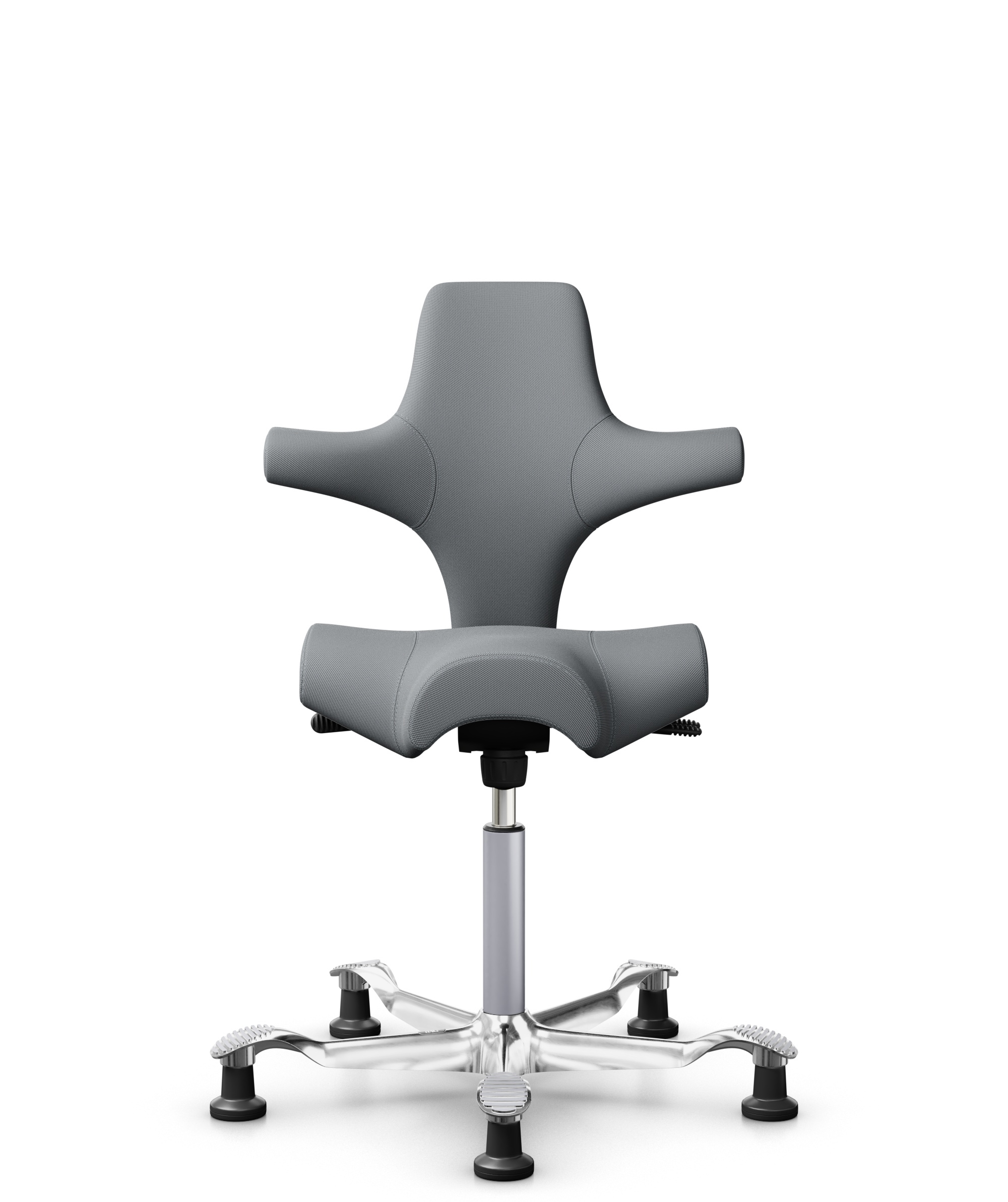 HÅG Capisco 8106 - Steelcut Trio 3 (Kvadrat) - Wol / Polyamide - STT153 - Grey - Framekleur - Zilver - Gasveer - 200 mm (Zithoogte 46-64cm) - Vloercontact - Glijdoppen - Voetenring - Nee, geen voetenring - Voetster - Ja, voetster in gepolijst aluminium - 1