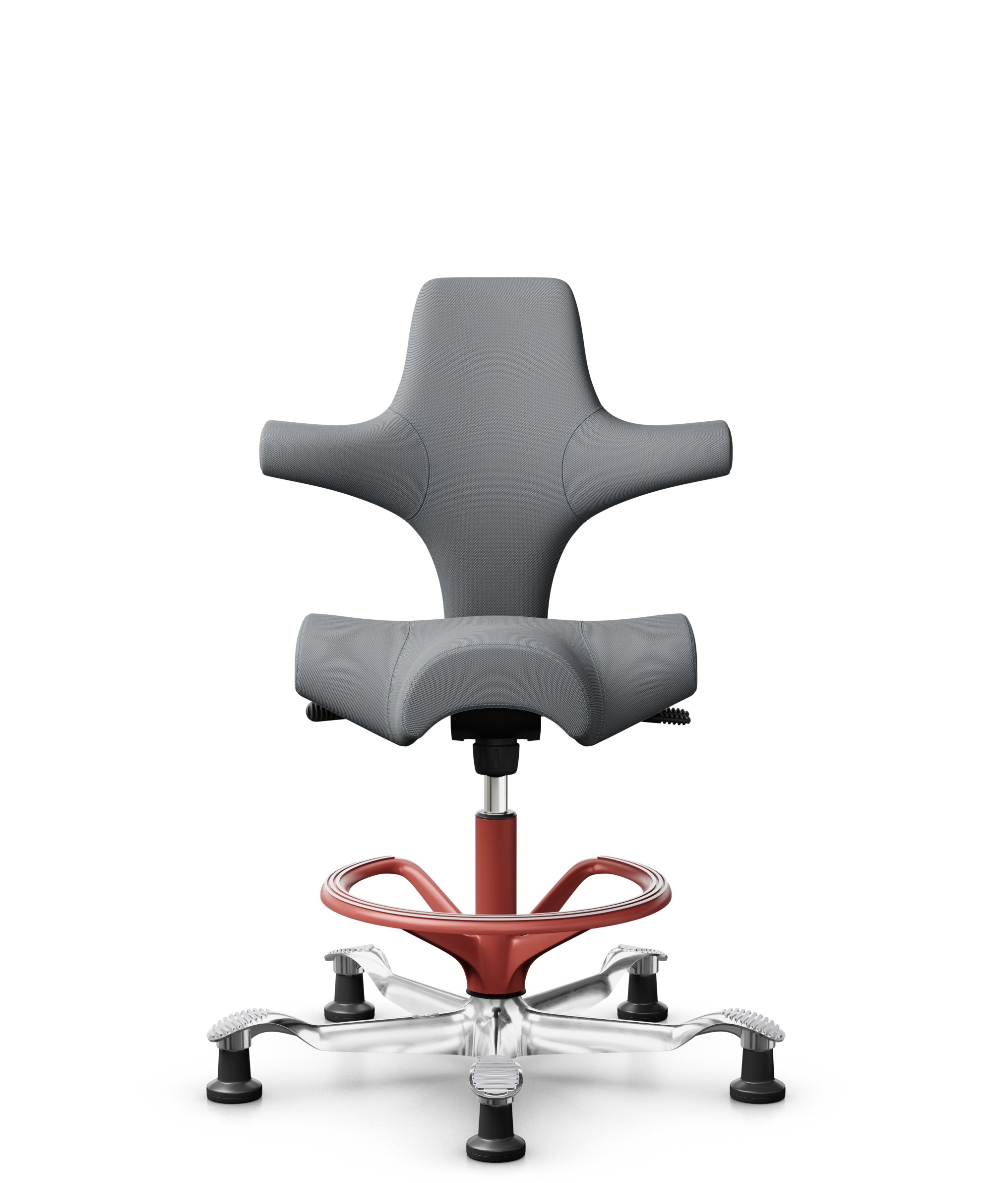 HÅG Capisco 8106 - Steelcut Trio 3 (Kvadrat) - Wol / Polyamide - STT153 - Grey - Framekleur - Blush Rose - Gasveer - 265 mm (Zithoogte 53-79cm) - Vloercontact - Glijdoppen - Voetenring - Ja, in framekleur - Voetster - Ja, voetster in gepolijst aluminium - 1