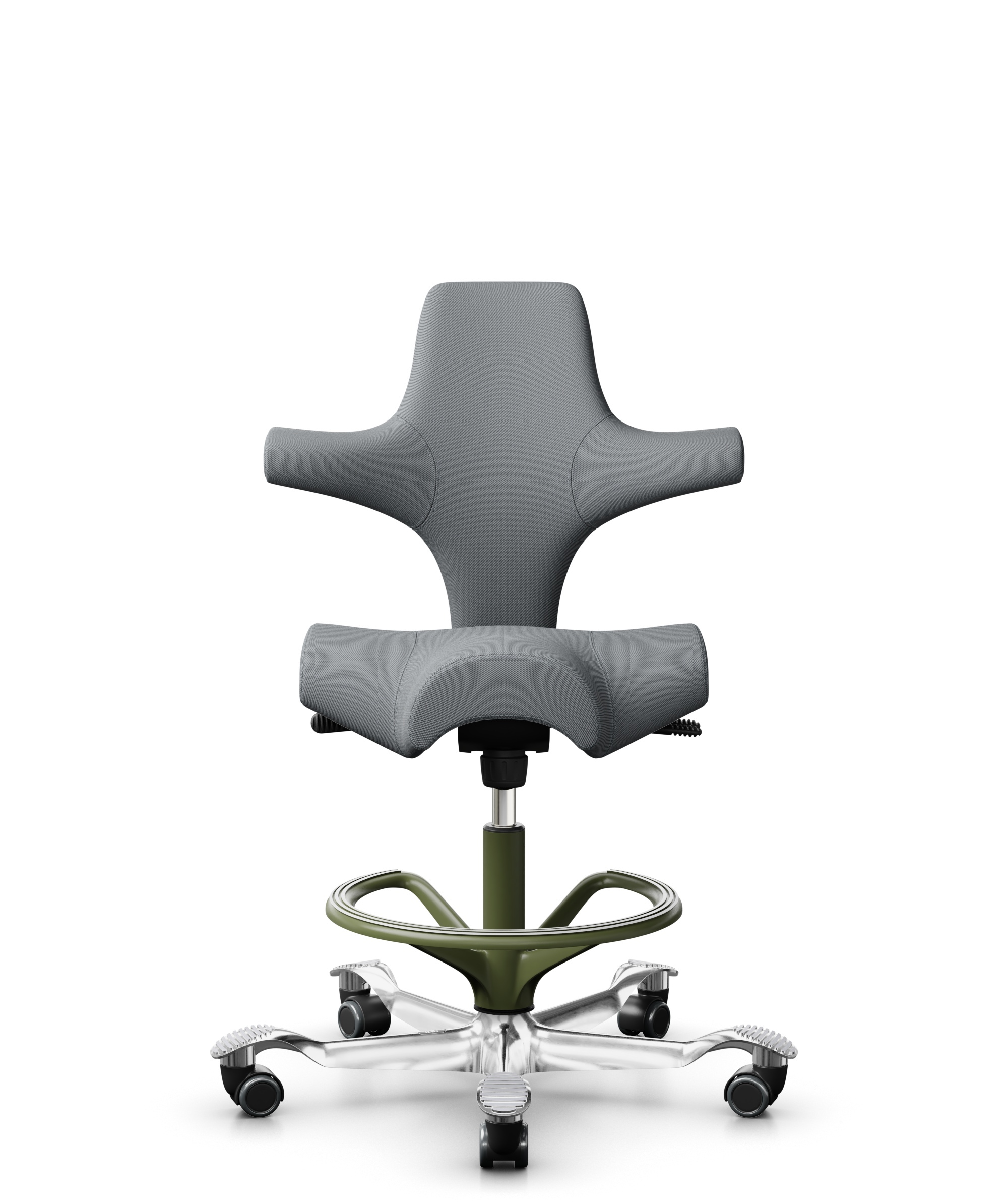 HÅG Capisco 8106 - Steelcut Trio 3 (Kvadrat) - Wol / Polyamide - STT153 - Grey - Framekleur - Moss Grey - Gasveer - 200 mm (Zithoogte 46-64cm) - Vloercontact - Harde wielen t.b.v. zachte vloeren - Voetenring - Ja, in framekleur - Voetster - Ja, voetste... - 1