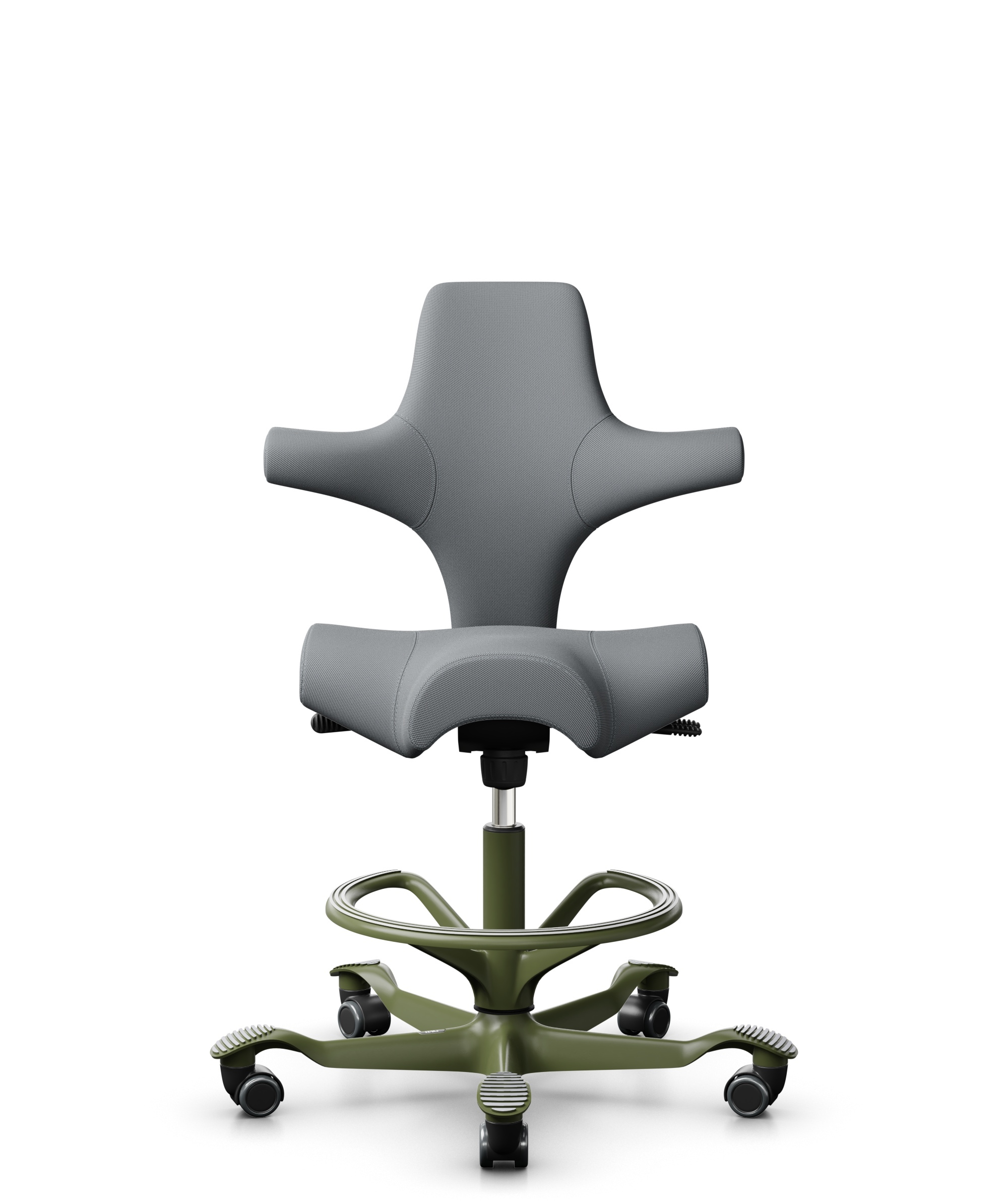 HÅG Capisco 8106 - Steelcut Trio 3 (Kvadrat) - Wol / Polyamide - STT153 - Grey - Framekleur - Moss Grey - Gasveer - 200 mm (Zithoogte 46-64cm) - Vloercontact - Zachte wielen t.b.v. harde vloeren - Voetenring - Ja, in framekleur - Voetster - Nee, voetst... - 1