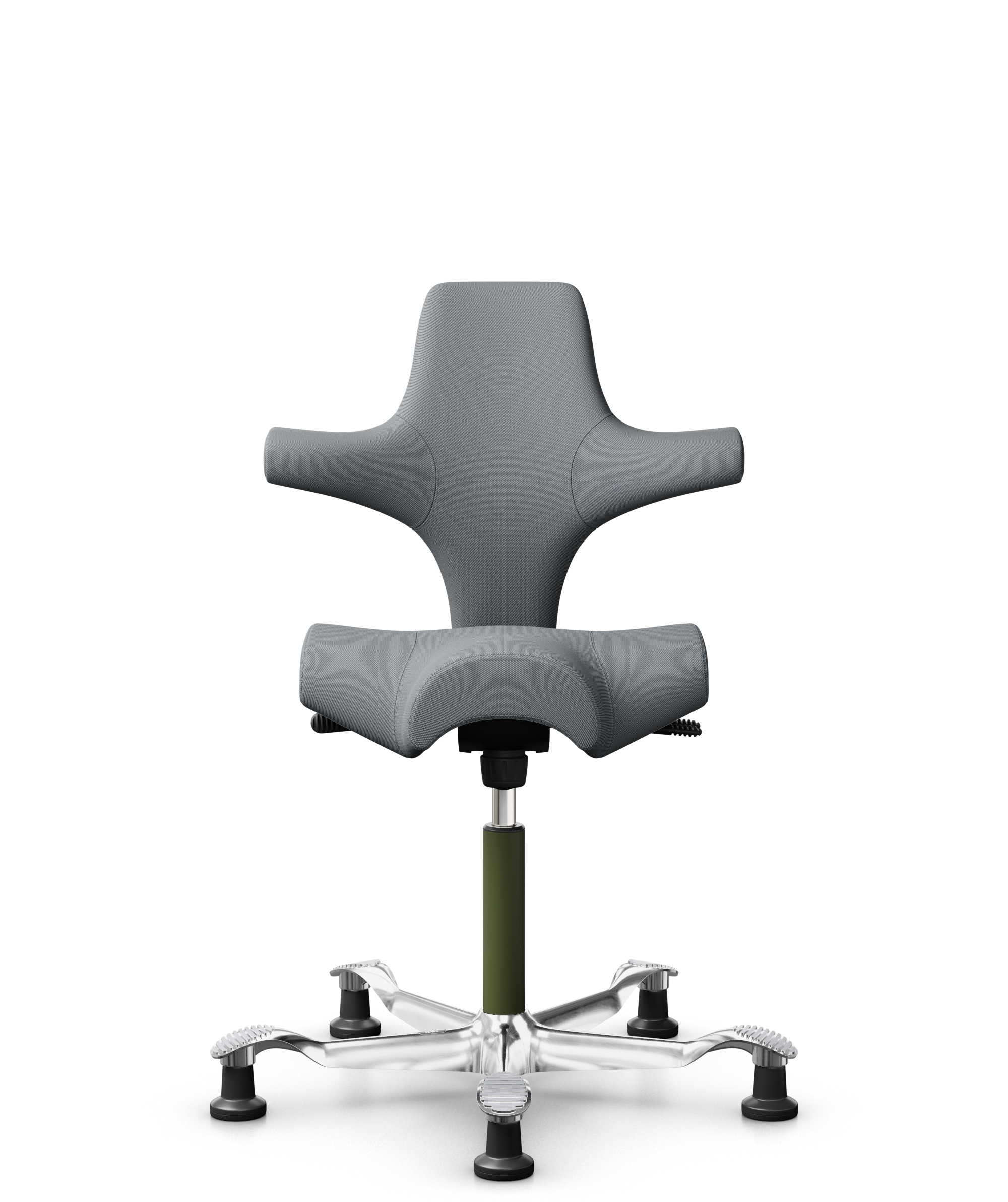 HÅG Capisco 8106 - Steelcut Trio 3 (Kvadrat) - Wol / Polyamide - STT153 - Grey - Framekleur - Moss Grey - Gasveer - 265 mm (Zithoogte 53-79cm) - Vloercontact - Glijdoppen - Voetenring - Nee, geen voetenring - Voetster - Ja, voetster in gepolijst aluminium - 1