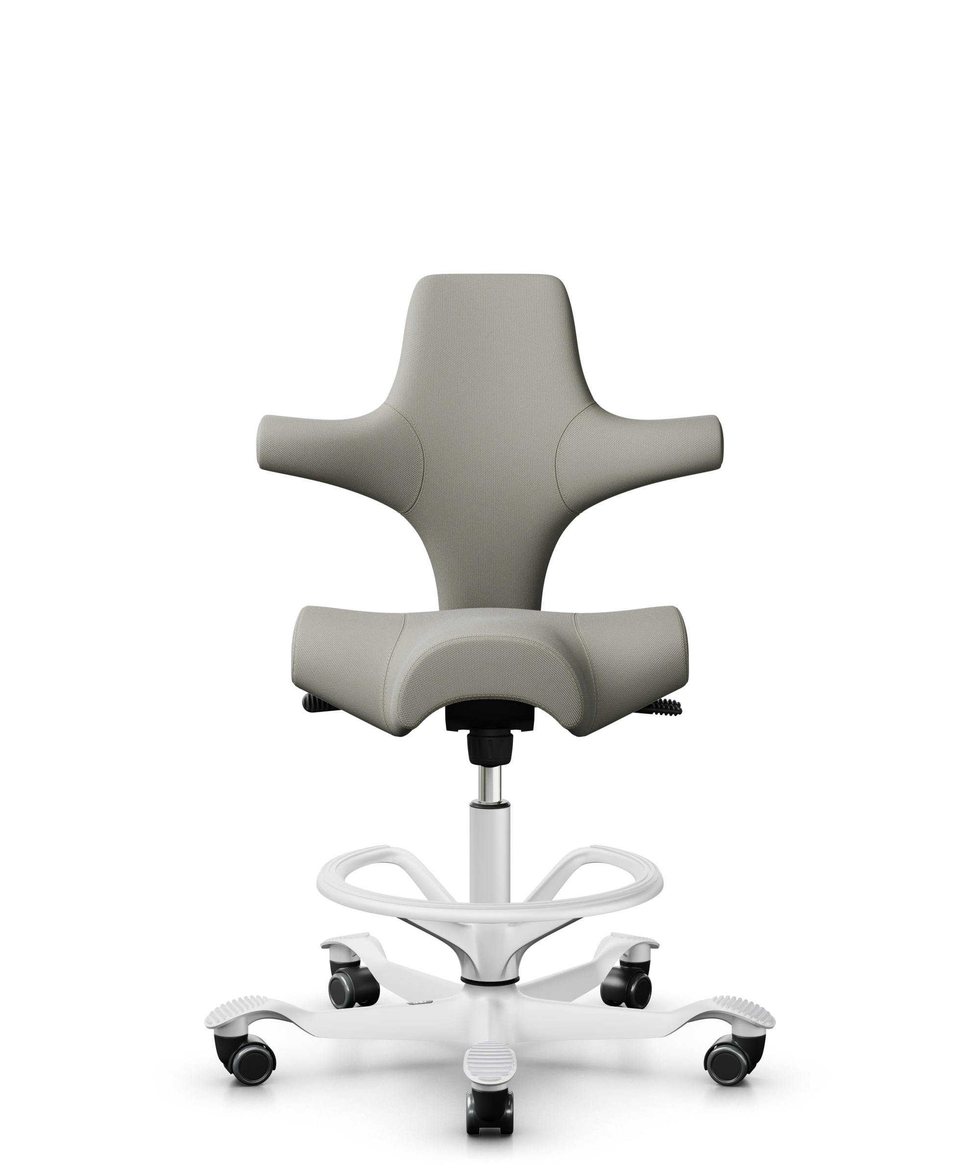 HÅG Capisco 8106 - Steelcut Trio 3 (Kvadrat) - Wol / Polyamide - STT253 - Beige-grey - Framekleur - Wit - Gasveer - 200 mm (Zithoogte 46-64cm) - Vloercontact - Zachte wielen t.b.v. harde vloeren - Voetenring - Ja, in framekleur - Voetster - Nee, voetst... - 1