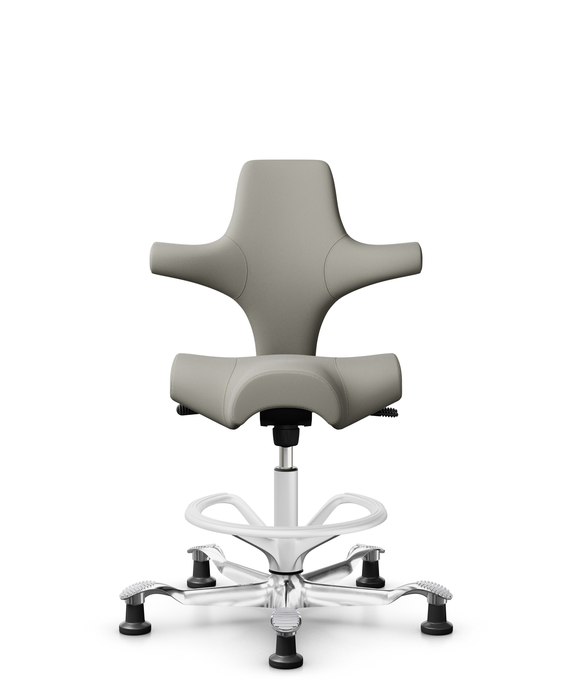 HÅG Capisco 8106 - Steelcut Trio 3 (Kvadrat) - Wol / Polyamide - STT253 - Beige-grey - Framekleur - Wit - Gasveer - 200 mm (Zithoogte 46-64cm) - Vloercontact - Glijdoppen - Voetenring - Ja, in framekleur - Voetster - Ja, voetster in gepolijst aluminium - 1