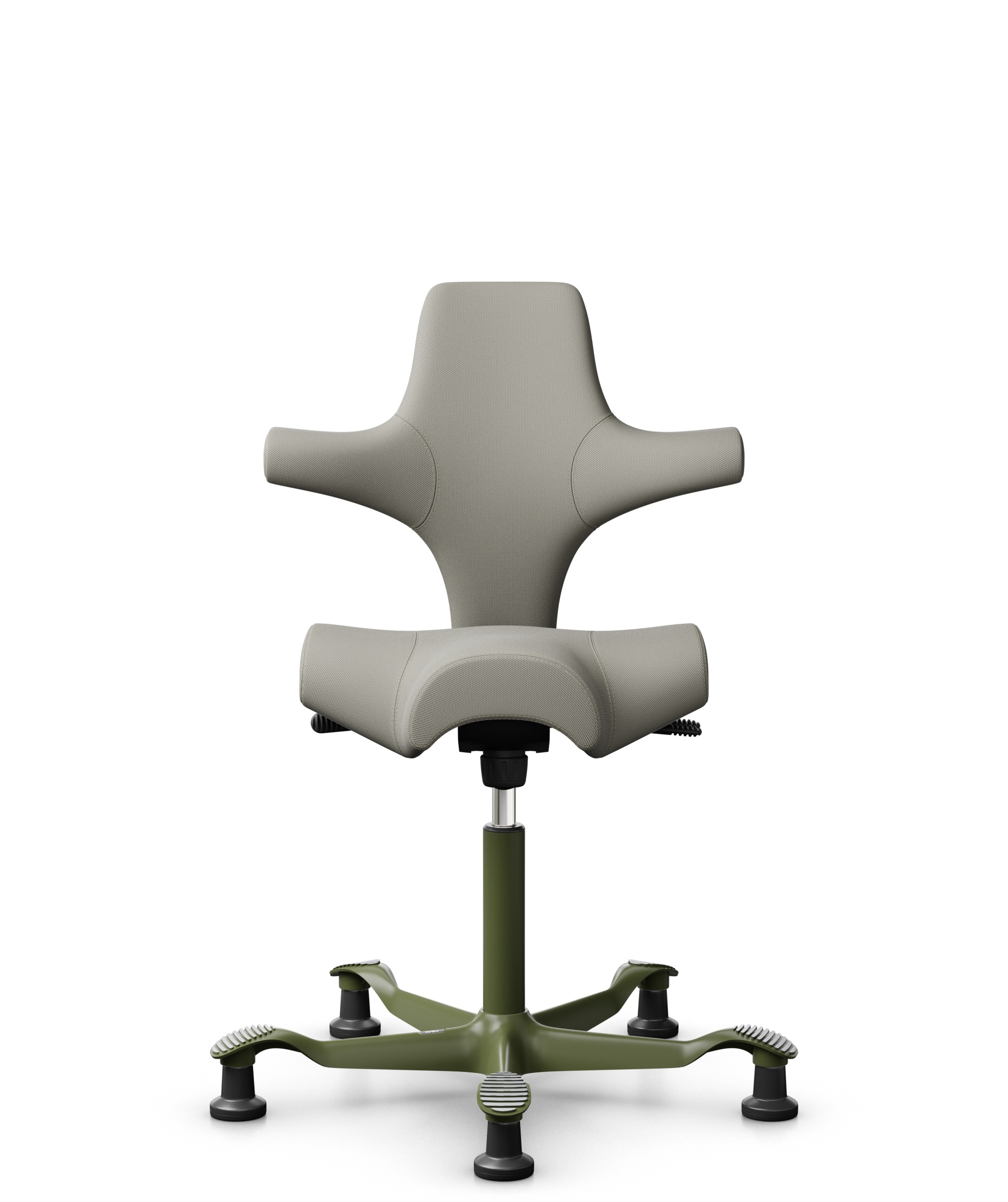 HÅG Capisco 8106 - Steelcut Trio 3 (Kvadrat) - Wol / Polyamide - STT253 - Beige-grey - Framekleur - Moss Grey - Gasveer - 265 mm (Zithoogte 53-79cm) - Vloercontact - Glijdoppen - Voetenring - Nee, geen voetenring - Voetster - Nee, voetster in framekleur - 1
