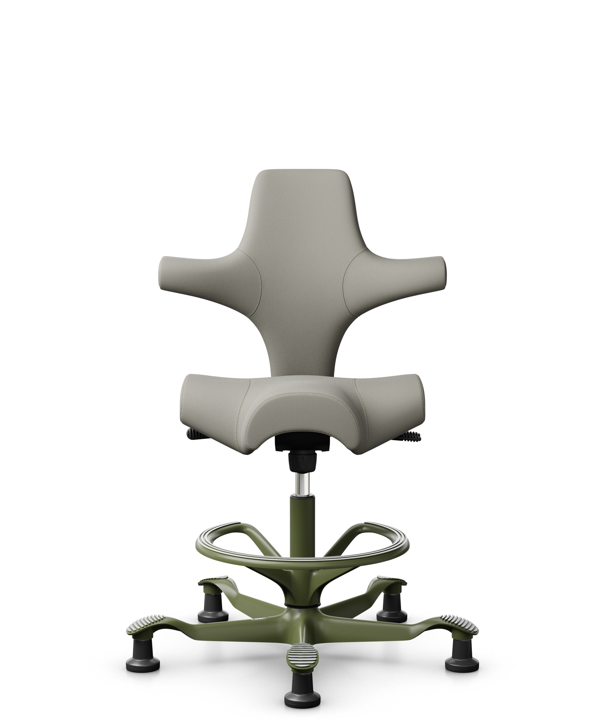 HÅG Capisco 8106 - Steelcut Trio 3 (Kvadrat) - Wol / Polyamide - STT253 - Beige-grey - Framekleur - Moss Grey - Gasveer - 265 mm (Zithoogte 53-79cm) - Vloercontact - Glijdoppen - Voetenring - Ja, in framekleur - Voetster - Nee, voetster in framekleur - 1