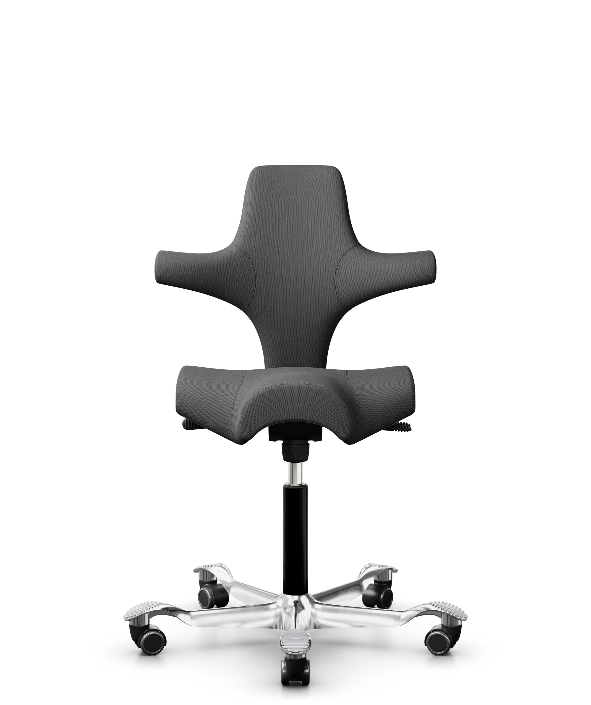 HÅG Capisco 8106 - Steelcut Trio 3 (Kvadrat) - Wol / Polyamide - STT383 - Charcoal - Framekleur - Zwart - Gasveer - 150 mm (Zithoogte 40-55cm) - Vloercontact - Harde wielen t.b.v. zachte vloeren - Voetenring - Nee, geen voetenring - Voetster - Ja, voet... - 1