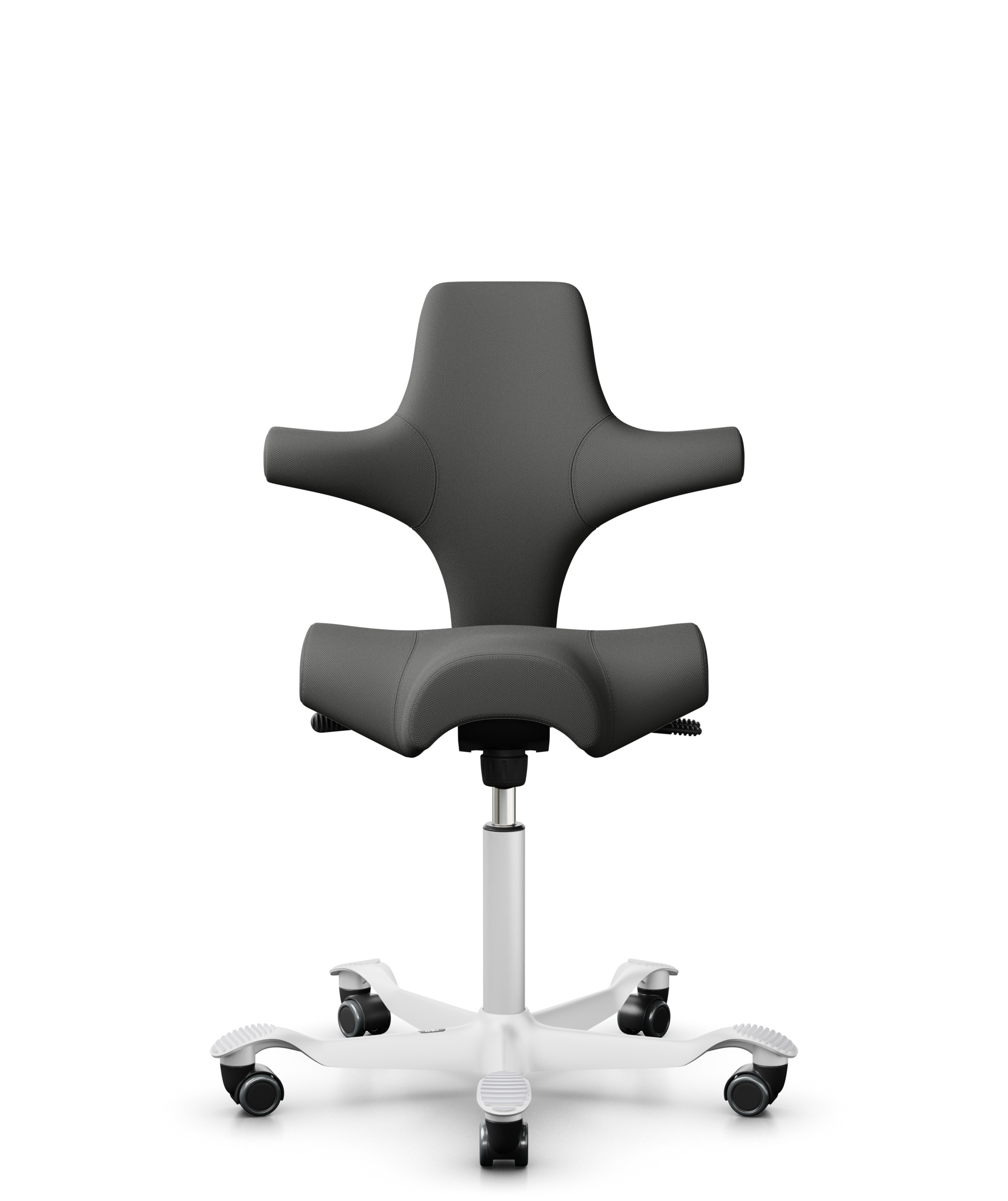 HÅG Capisco 8106 - Steelcut Trio 3 (Kvadrat) - Wol / Polyamide - STT383 - Charcoal - Framekleur - Wit - Gasveer - 265 mm (Zithoogte 53-79cm) - Vloercontact - Zachte wielen t.b.v. harde vloeren - Voetenring - Nee, geen voetenring - Voetster - Nee, voets... - 1