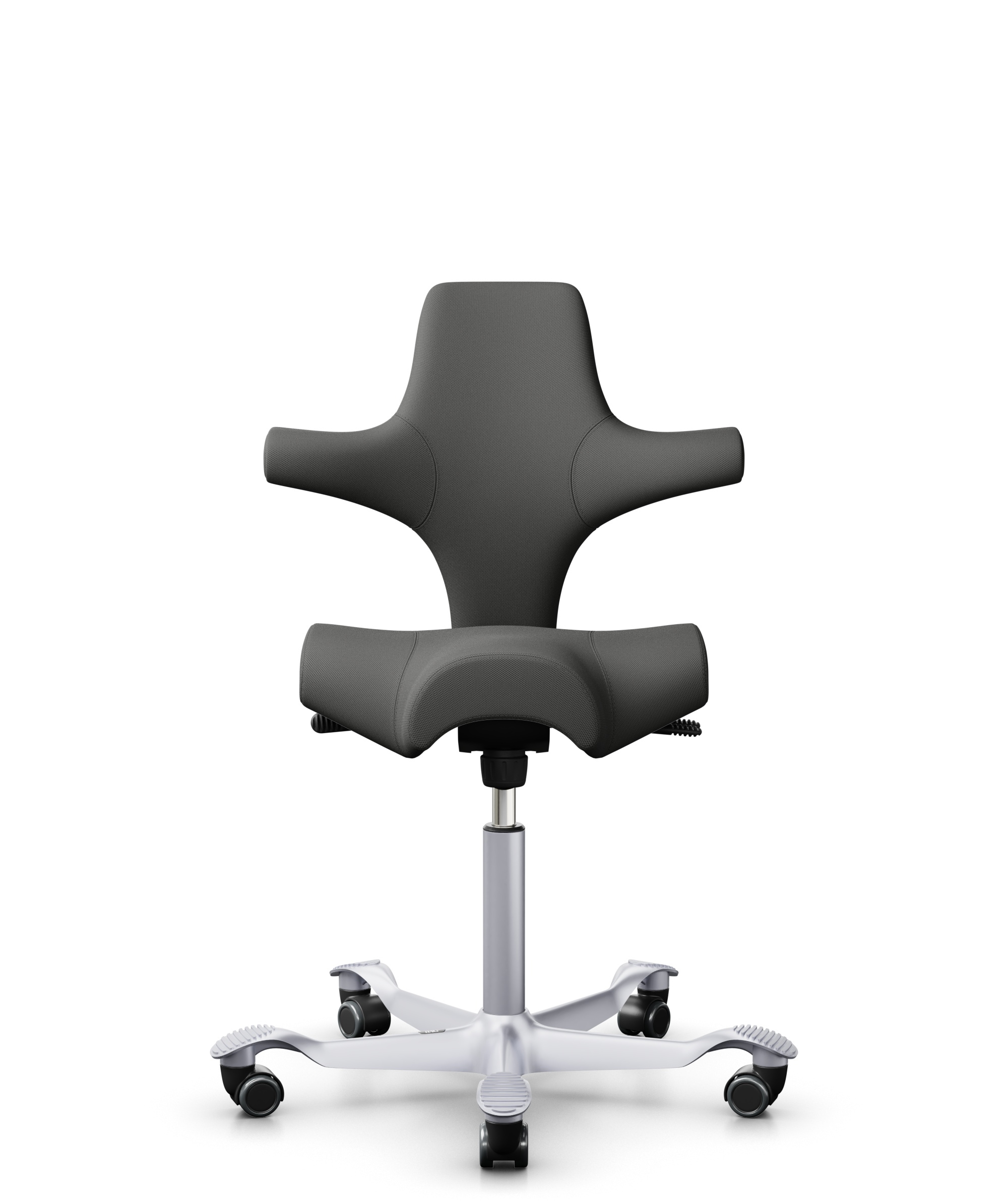 HÅG Capisco 8106 - Steelcut Trio 3 (Kvadrat) - Wol / Polyamide - STT383 - Charcoal - Framekleur - Zilver - Gasveer - 150 mm (Zithoogte 40-55cm) - Vloercontact - Zachte wielen t.b.v. harde vloeren - Voetenring - Nee, geen voetenring - Voetster - Nee, vo... - 1