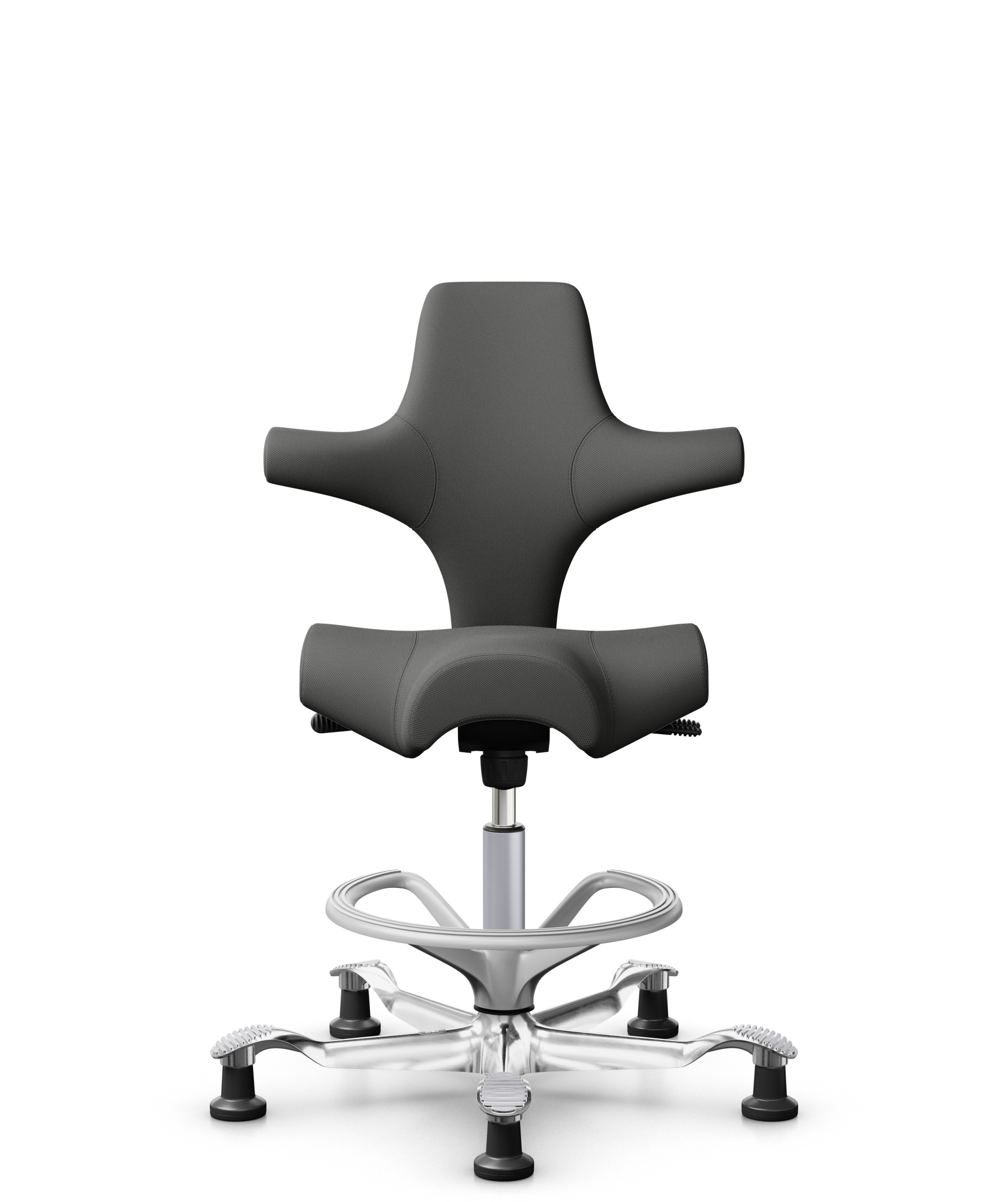 HÅG Capisco 8106 - Steelcut Trio 3 (Kvadrat) - Wol / Polyamide - STT383 - Charcoal - Framekleur - Zilver - Gasveer - 200 mm (Zithoogte 46-64cm) - Vloercontact - Glijdoppen - Voetenring - Ja, in framekleur - Voetster - Ja, voetster in gepolijst aluminium - 1