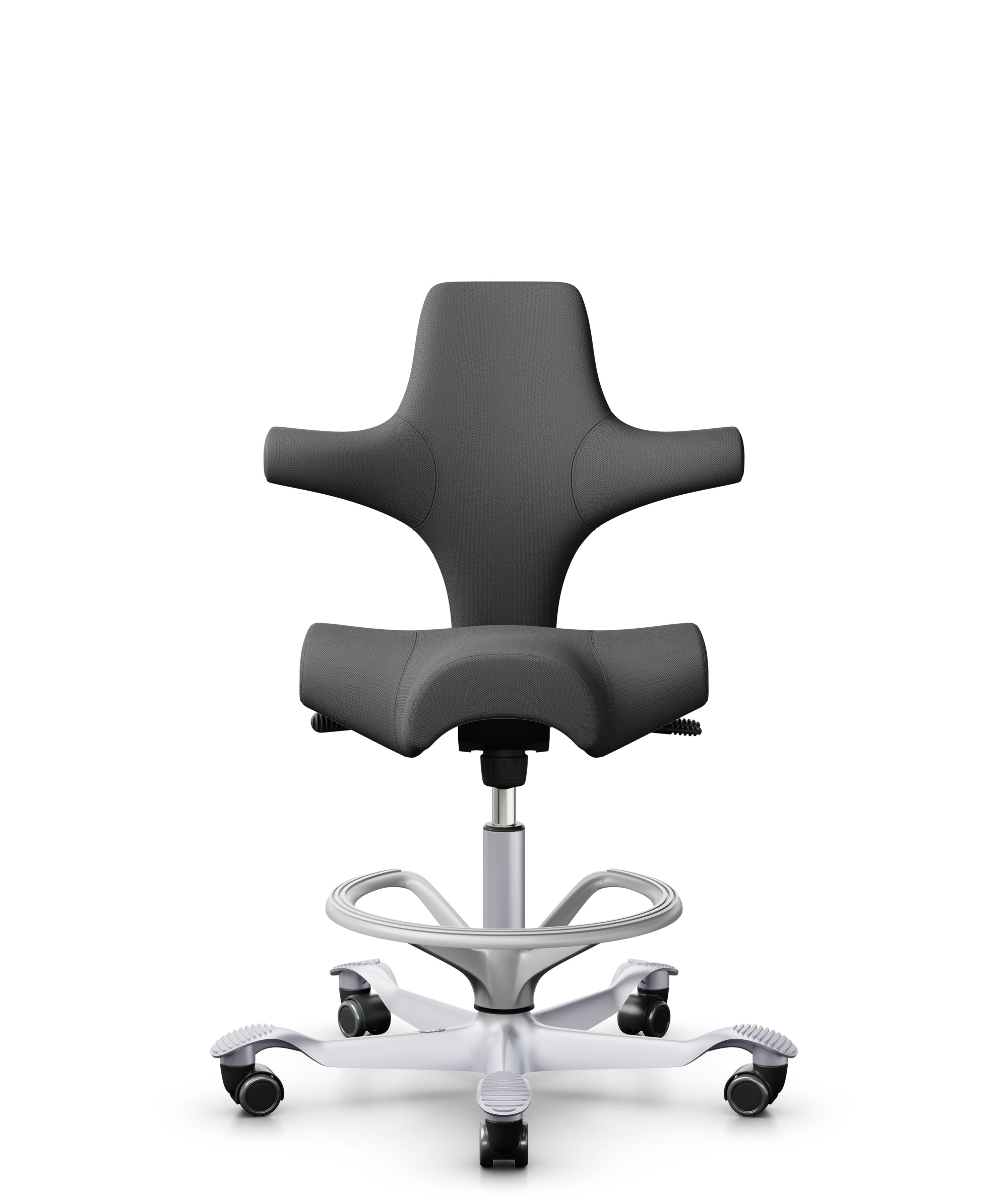 HÅG Capisco 8106 - Steelcut Trio 3 (Kvadrat) - Wol / Polyamide - STT383 - Charcoal - Framekleur - Zilver - Gasveer - 265 mm (Zithoogte 53-79cm) - Vloercontact - Harde wielen t.b.v. zachte vloeren - Voetenring - Ja, in framekleur - Voetster - Nee, voets... - 1