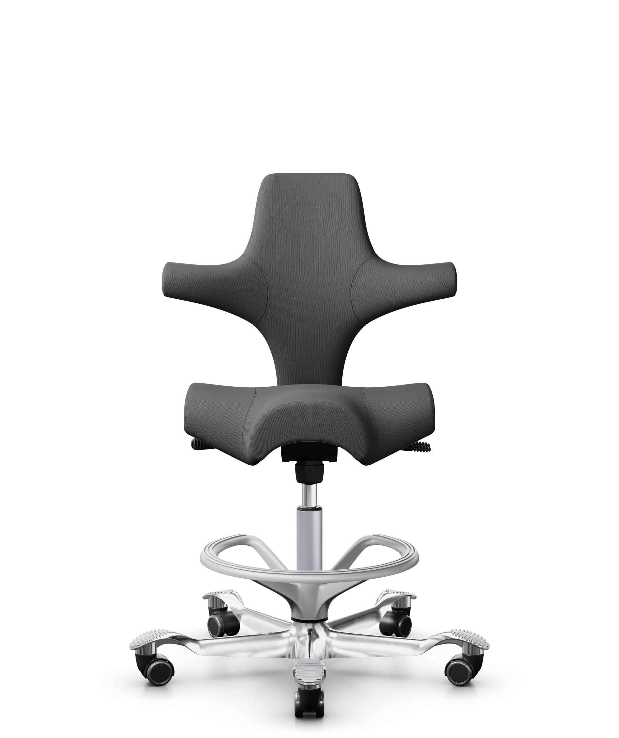 HÅG Capisco 8106 - Steelcut Trio 3 (Kvadrat) - Wol / Polyamide - STT383 - Charcoal - Framekleur - Zilver - Gasveer - 265 mm (Zithoogte 53-79cm) - Vloercontact - Harde wielen t.b.v. zachte vloeren - Voetenring - Ja, in framekleur - Voetster - Ja, voetst... - 1