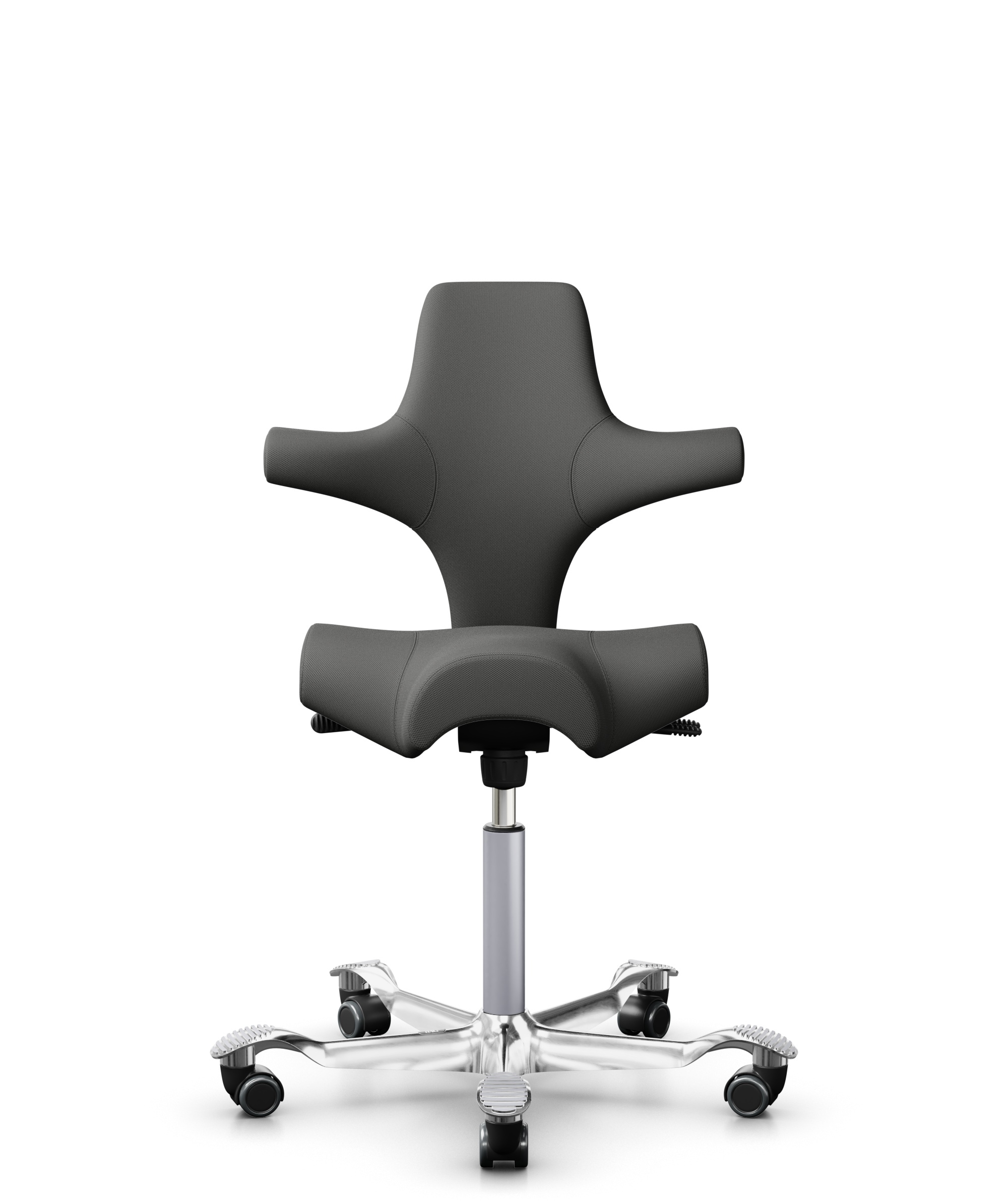 HÅG Capisco 8106 - Steelcut Trio 3 (Kvadrat) - Wol / Polyamide - STT383 - Charcoal - Framekleur - Zilver - Gasveer - 265 mm (Zithoogte 53-79cm) - Vloercontact - Zachte wielen t.b.v. harde vloeren - Voetenring - Nee, geen voetenring - Voetster - Ja, voe... - 1