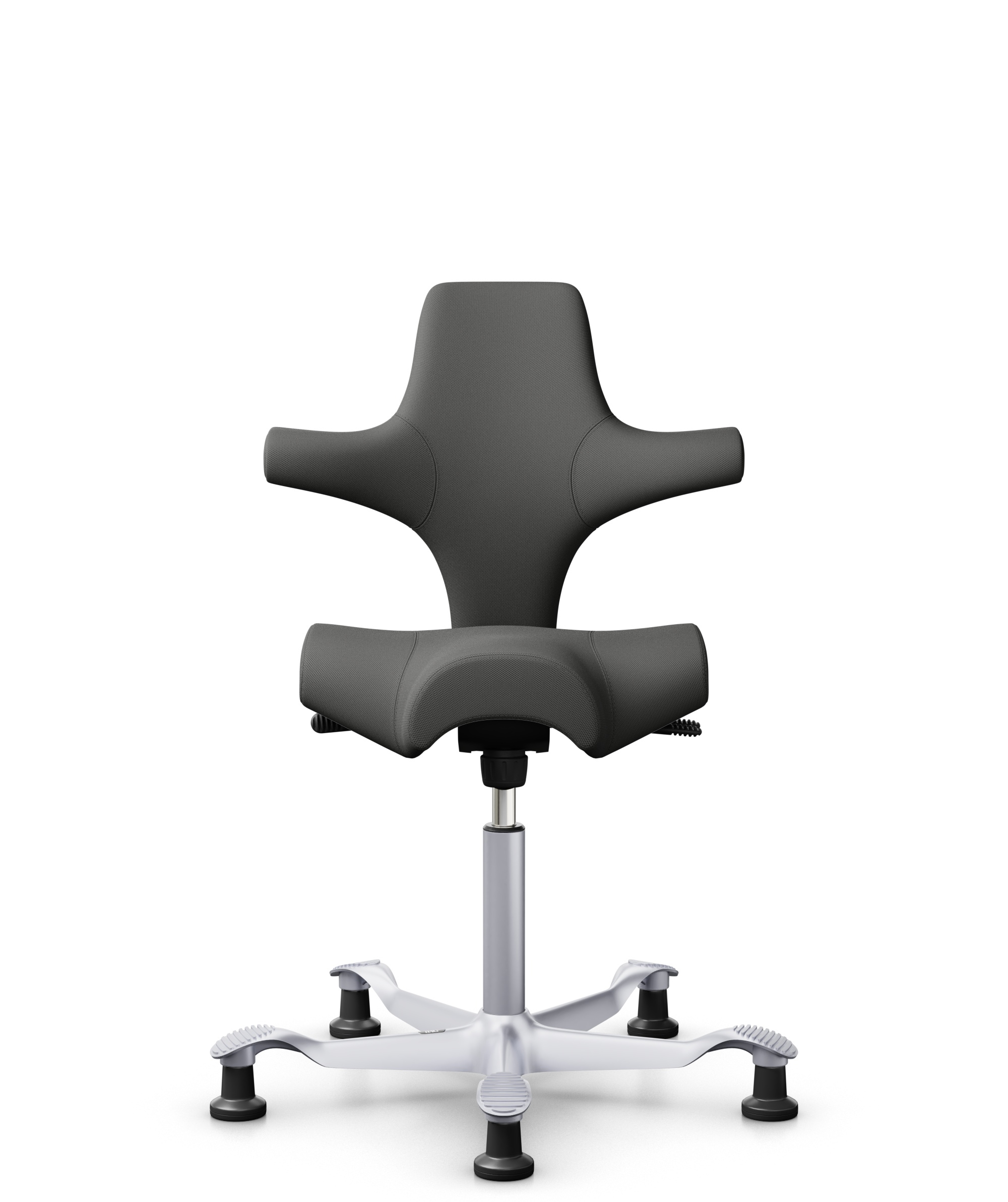 HÅG Capisco 8106 - Steelcut Trio 3 (Kvadrat) - Wol / Polyamide - STT383 - Charcoal - Framekleur - Zilver - Gasveer - 265 mm (Zithoogte 53-79cm) - Vloercontact - Glijdoppen - Voetenring - Nee, geen voetenring - Voetster - Nee, voetster in framekleur - 1