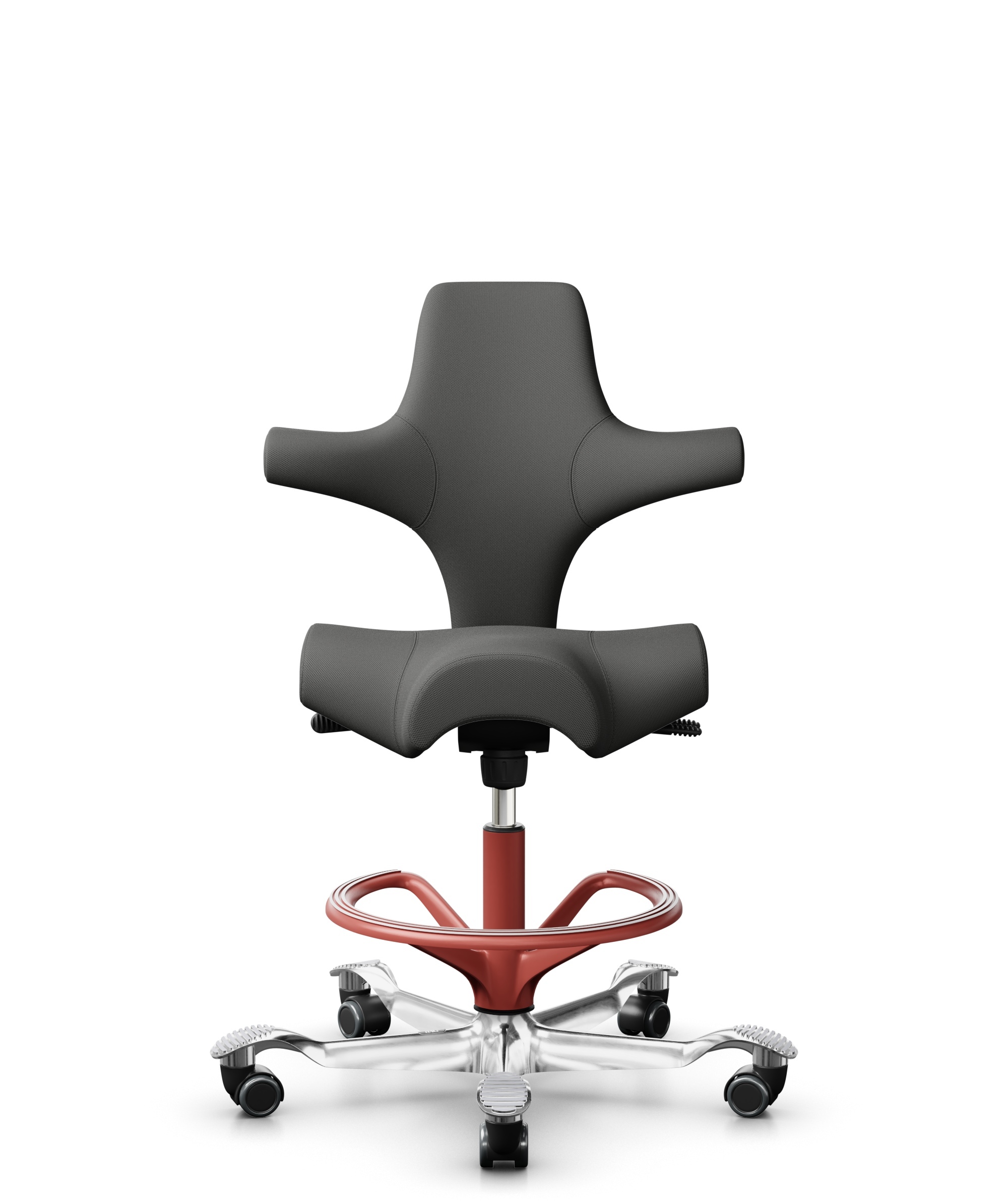 HÅG Capisco 8106 - Steelcut Trio 3 (Kvadrat) - Wol / Polyamide - STT383 - Charcoal - Framekleur - Blush Rose - Gasveer - 200 mm (Zithoogte 46-64cm) - Vloercontact - Harde wielen t.b.v. zachte vloeren - Voetenring - Ja, in framekleur - Voetster - Ja, vo... - 1