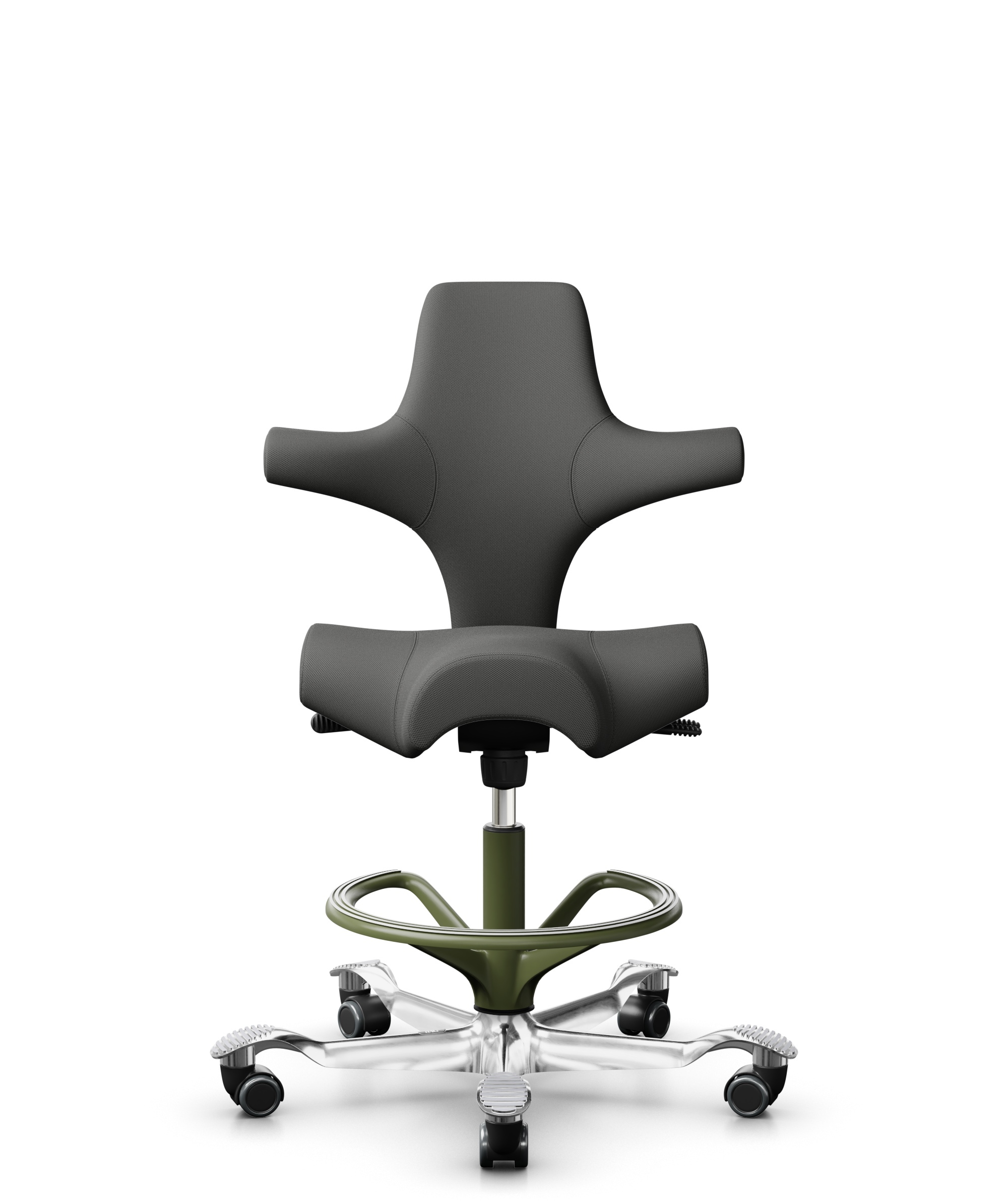 HÅG Capisco 8106 - Steelcut Trio 3 (Kvadrat) - Wol / Polyamide - STT383 - Charcoal - Framekleur - Moss Grey - Gasveer - 265 mm (Zithoogte 53-79cm) - Vloercontact - Harde wielen t.b.v. zachte vloeren - Voetenring - Ja, in framekleur - Voetster - Ja, voe... - 1