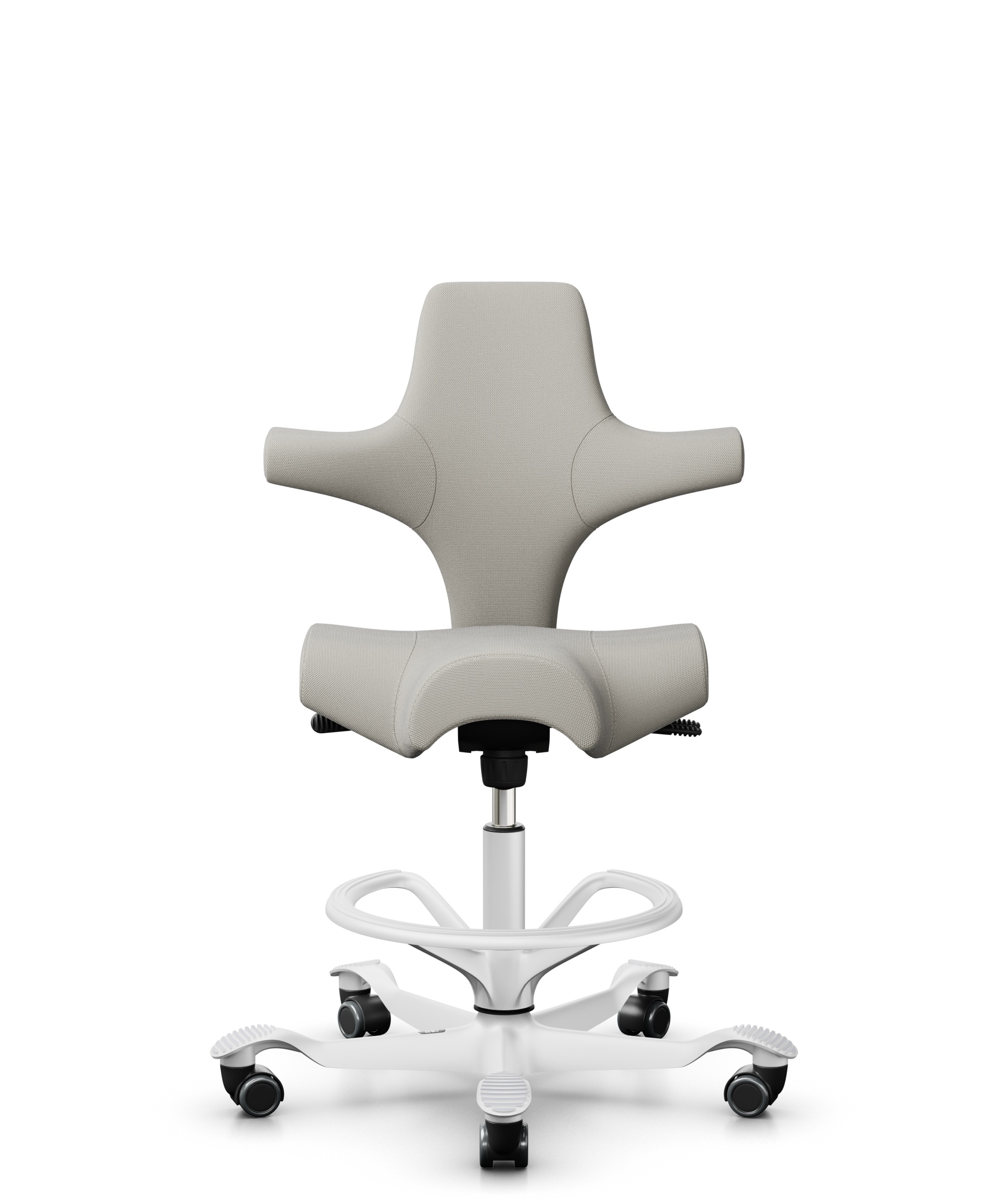 HÅG Capisco 8106 - Steelcut Trio 3 (Kvadrat) - Wol / Polyamide - STT213 - Light beige - Framekleur - Wit - Gasveer - 265 mm (Zithoogte 53-79cm) - Vloercontact - Zachte wielen t.b.v. harde vloeren - Voetenring - Ja, in framekleur - Voetster - Nee, voets... - 1