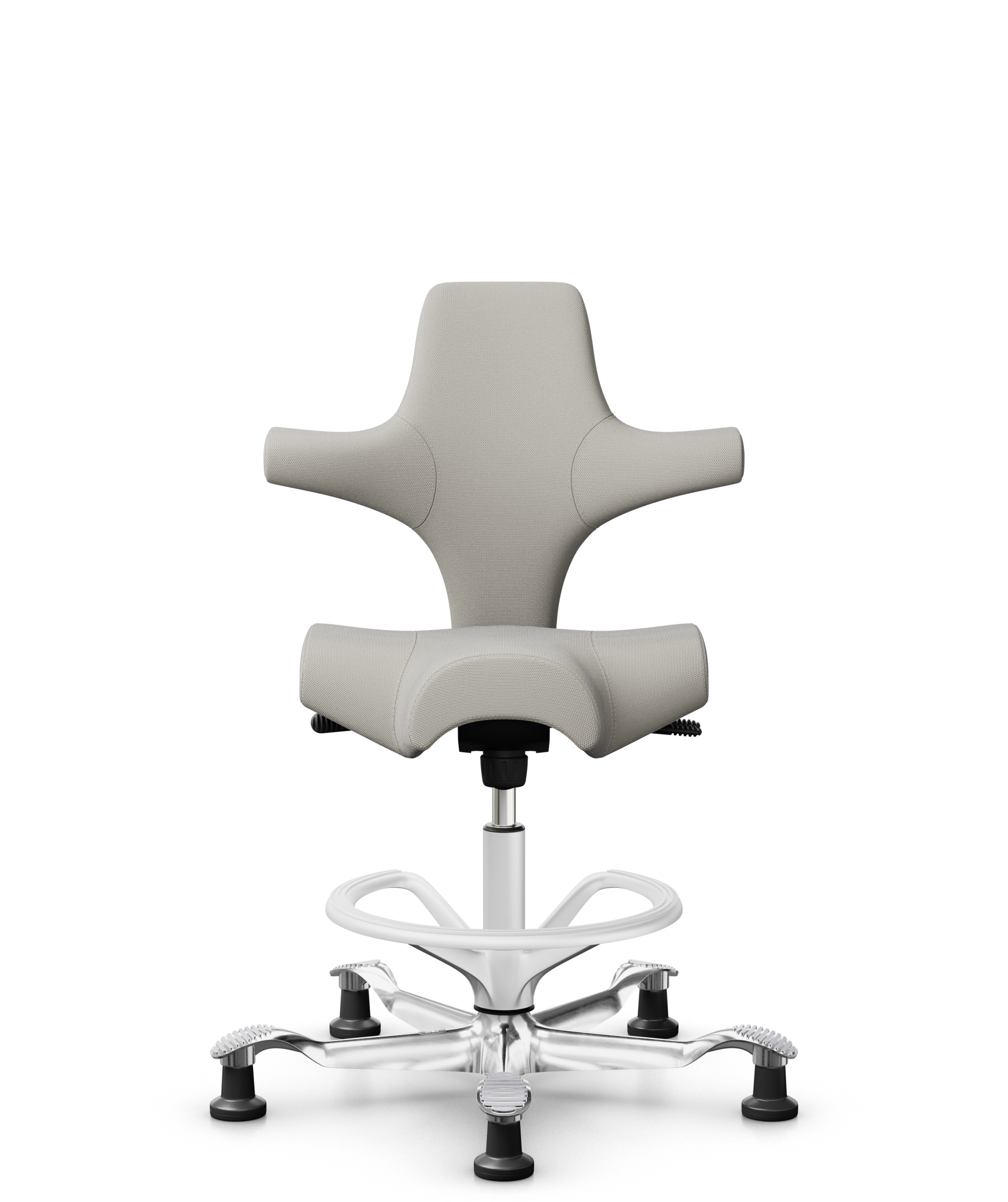 HÅG Capisco 8106 - Steelcut Trio 3 (Kvadrat) - Wol / Polyamide - STT213 - Light beige - Framekleur - Wit - Gasveer - 265 mm (Zithoogte 53-79cm) - Vloercontact - Glijdoppen - Voetenring - Ja, in framekleur - Voetster - Ja, voetster in gepolijst aluminium - 1
