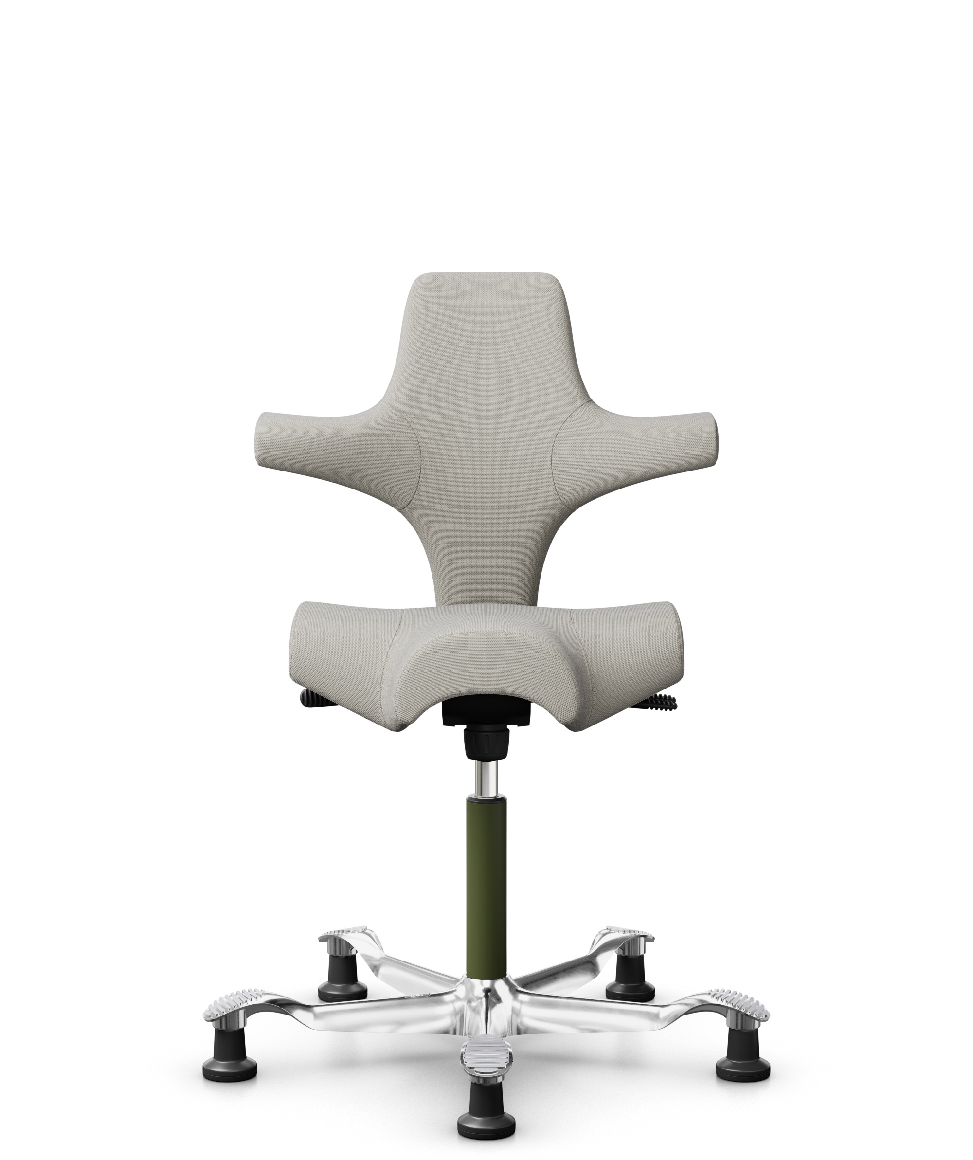 HÅG Capisco 8106 - Steelcut Trio 3 (Kvadrat) - Wol / Polyamide - STT213 - Light beige - Framekleur - Moss Grey - Gasveer - 150 mm (Zithoogte 40-55cm) - Vloercontact - Glijdoppen - Voetenring - Nee, geen voetenring - Voetster - Ja, voetster in gepolijst... - 1