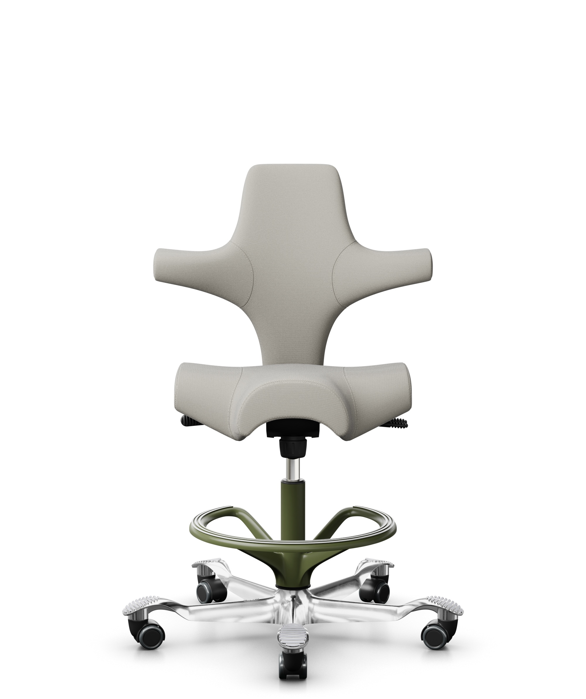 HÅG Capisco 8106 - Steelcut Trio 3 (Kvadrat) - Wol / Polyamide - STT213 - Light beige - Framekleur - Moss Grey - Gasveer - 200 mm (Zithoogte 46-64cm) - Vloercontact - Zachte wielen t.b.v. harde vloeren - Voetenring - Ja, in framekleur - Voetster - Ja, ... - 1