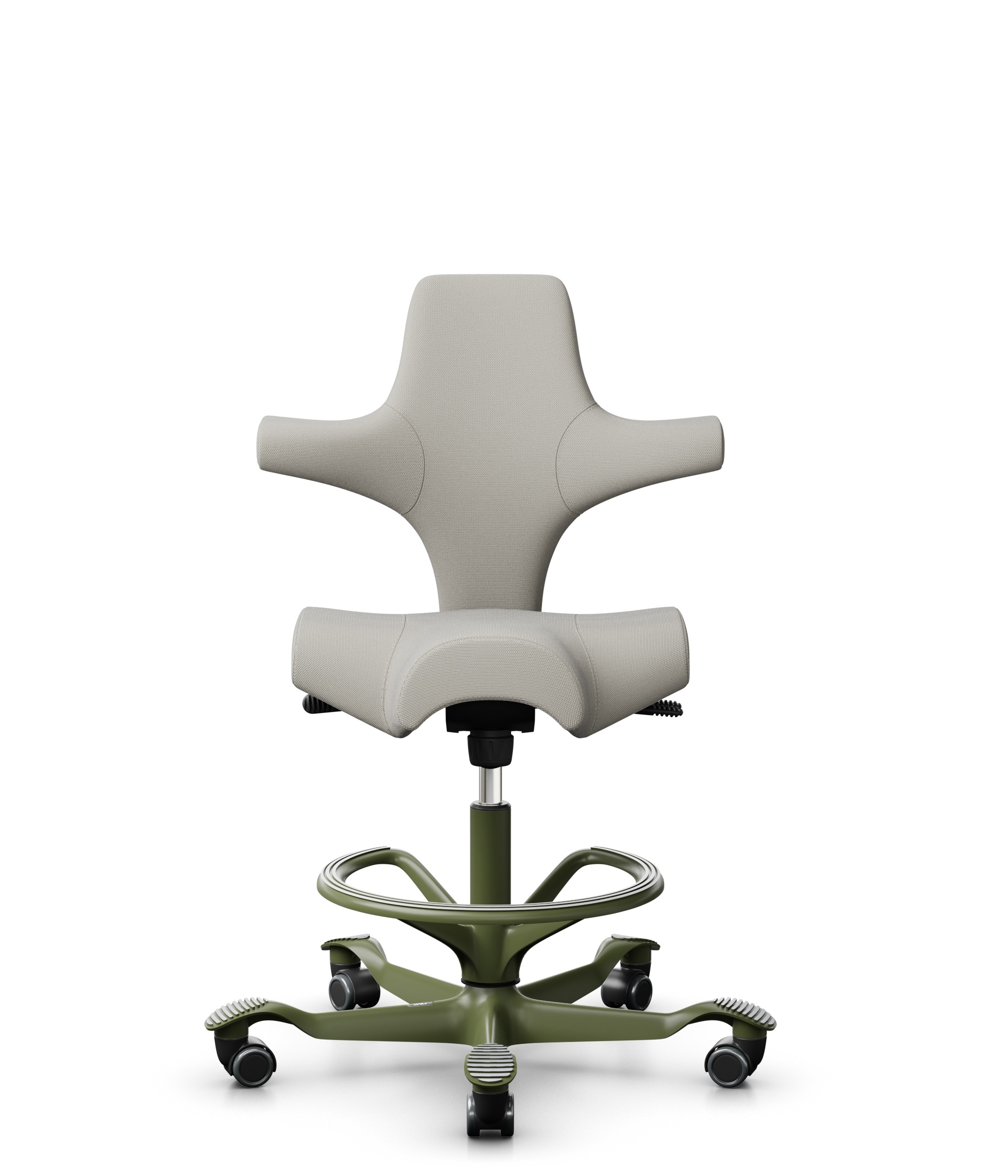 HÅG Capisco 8106 - Steelcut Trio 3 (Kvadrat) - Wol / Polyamide - STT213 - Light beige - Framekleur - Moss Grey - Gasveer - 265 mm (Zithoogte 53-79cm) - Vloercontact - Harde wielen t.b.v. zachte vloeren - Voetenring - Ja, in framekleur - Voetster - Nee,... - 1