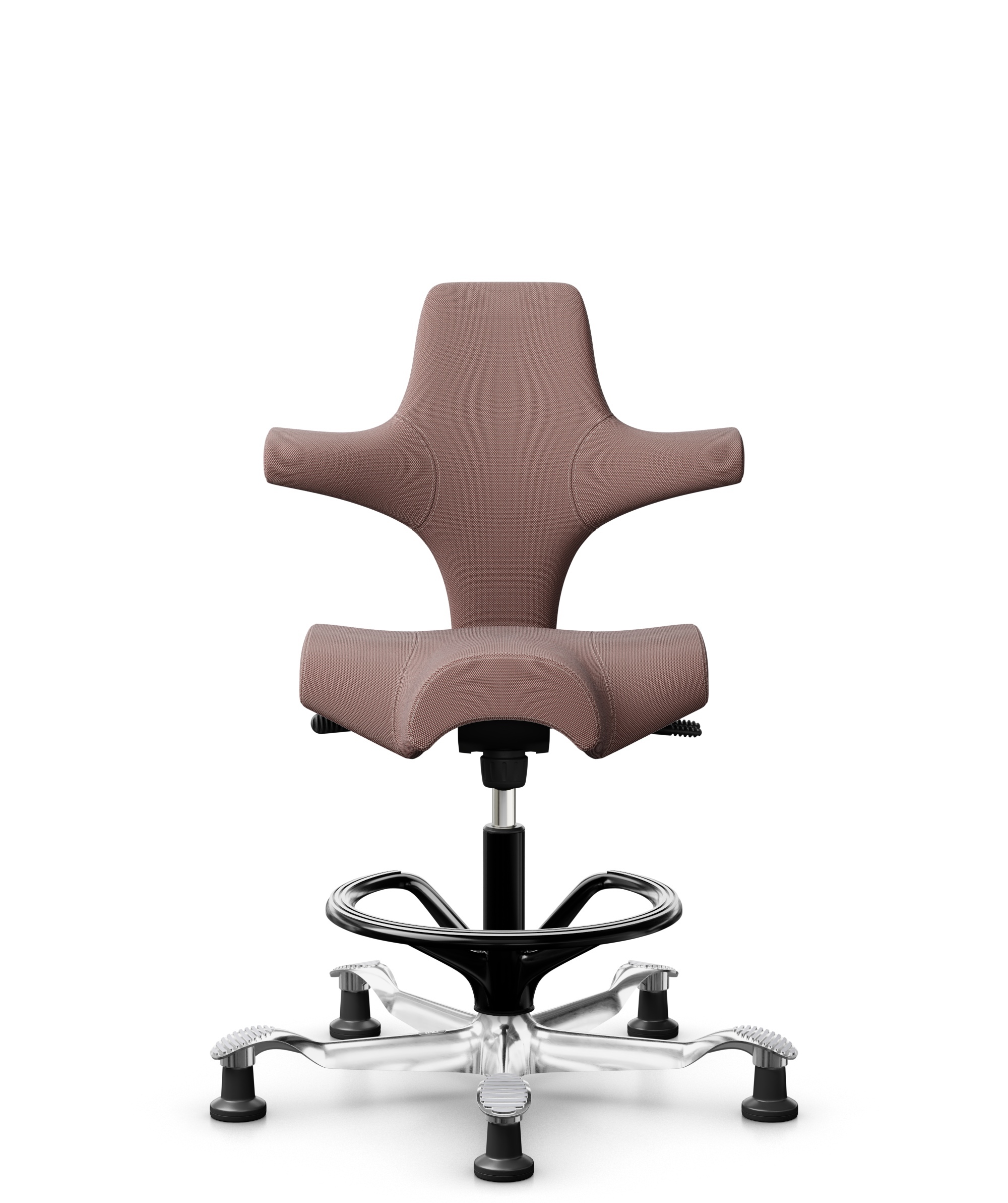 HÅG Capisco 8106 - Steelcut Trio 3 (Kvadrat) - Wol / Polyamide - STT645 - Dusty red - Framekleur - Zwart - Gasveer - 265 mm (Zithoogte 53-79cm) - Vloercontact - Glijdoppen - Voetenring - Ja, in framekleur - Voetster - Ja, voetster in gepolijst aluminium - 1
