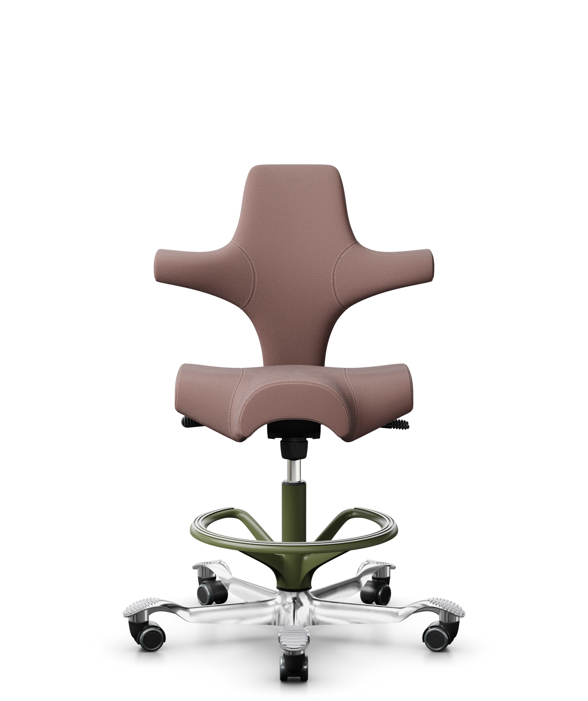 HÅG Capisco 8106 - Steelcut Trio 3 (Kvadrat) - Wol / Polyamide - STT645 - Dusty red - Framekleur - Moss Grey - Gasveer - 265 mm (Zithoogte 53-79cm) - Vloercontact - Zachte wielen t.b.v. harde vloeren - Voetenring - Ja, in framekleur - Voetster - Ja, vo... - 1