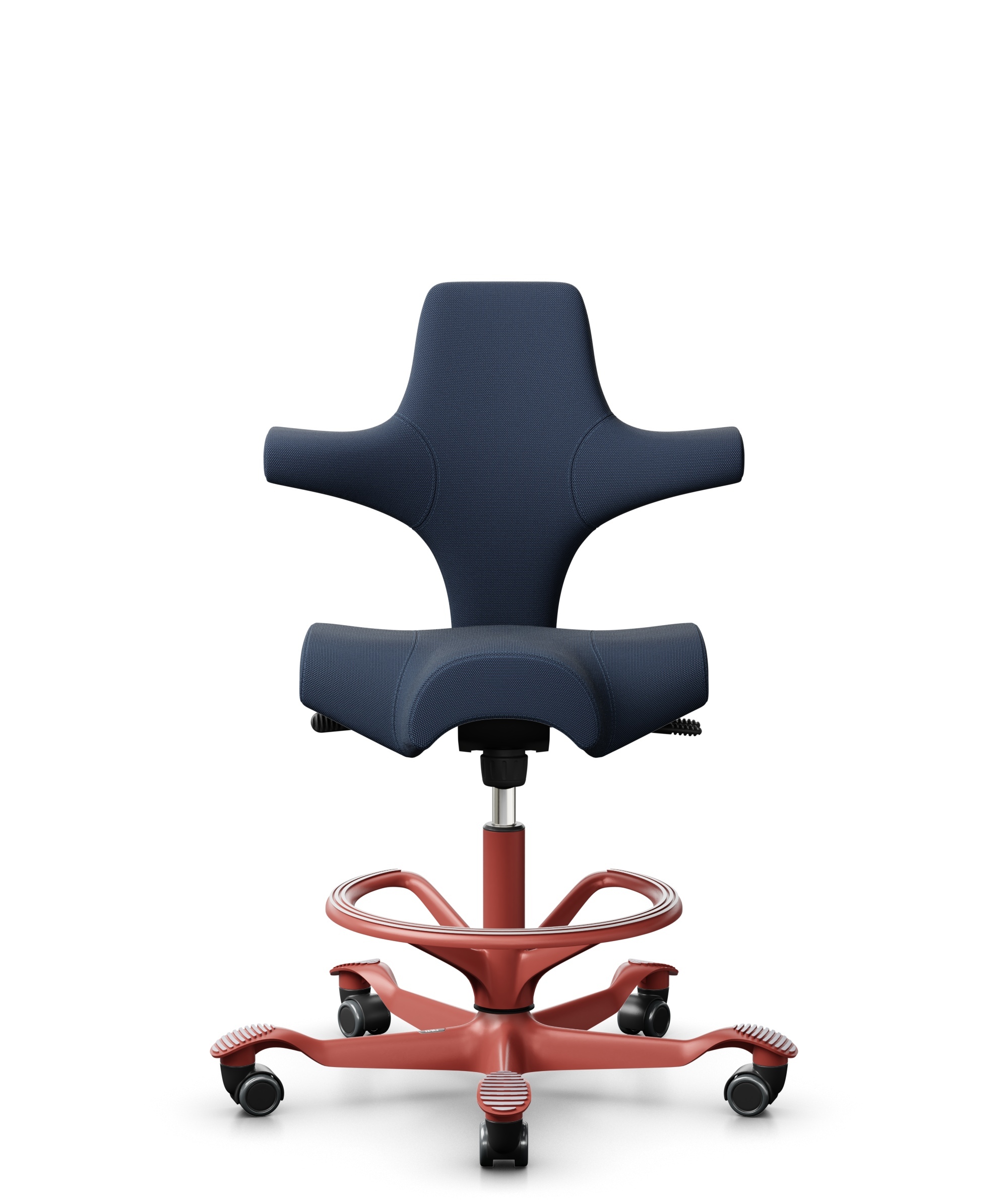 HÅG Capisco 8106 - Steelcut Trio 3 (Kvadrat) - Wol / Polyamide - STT796 - Blue - Framekleur - Blush Rose - Gasveer - 265 mm (Zithoogte 53-79cm) - Vloercontact - Harde wielen t.b.v. zachte vloeren - Voetenring - Ja, in framekleur - Voetster - Nee, voets... - 1