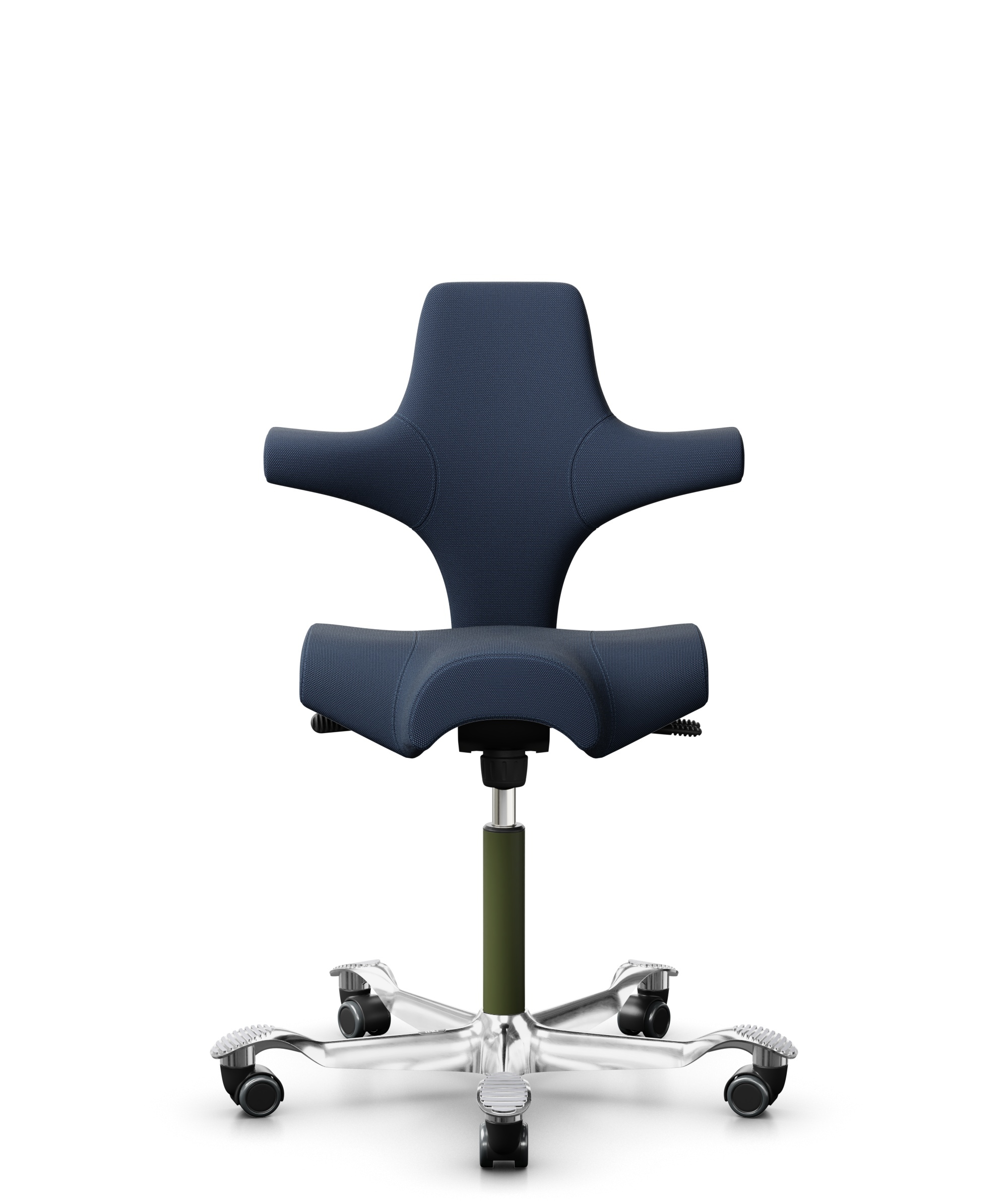 HÅG Capisco 8106 - Steelcut Trio 3 (Kvadrat) - Wol / Polyamide - STT796 - Blue - Framekleur - Moss Grey - Gasveer - 200 mm (Zithoogte 46-64cm) - Vloercontact - Zachte wielen t.b.v. harde vloeren - Voetenring - Nee, geen voetenring - Voetster - Ja, voet... - 1