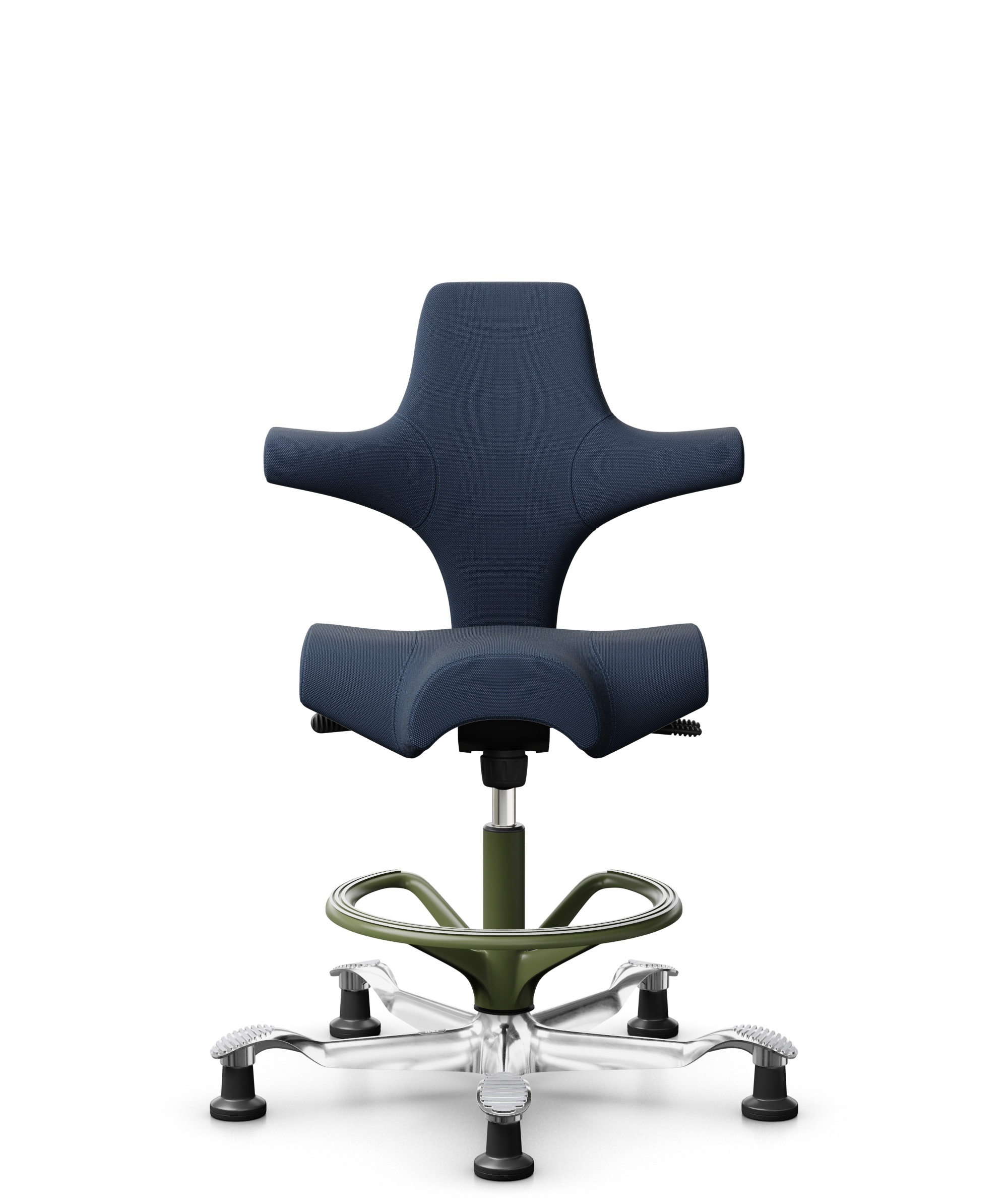 HÅG Capisco 8106 - Steelcut Trio 3 (Kvadrat) - Wol / Polyamide - STT796 - Blue - Framekleur - Moss Grey - Gasveer - 200 mm (Zithoogte 46-64cm) - Vloercontact - Glijdoppen - Voetenring - Ja, in framekleur - Voetster - Ja, voetster in gepolijst aluminium - 1