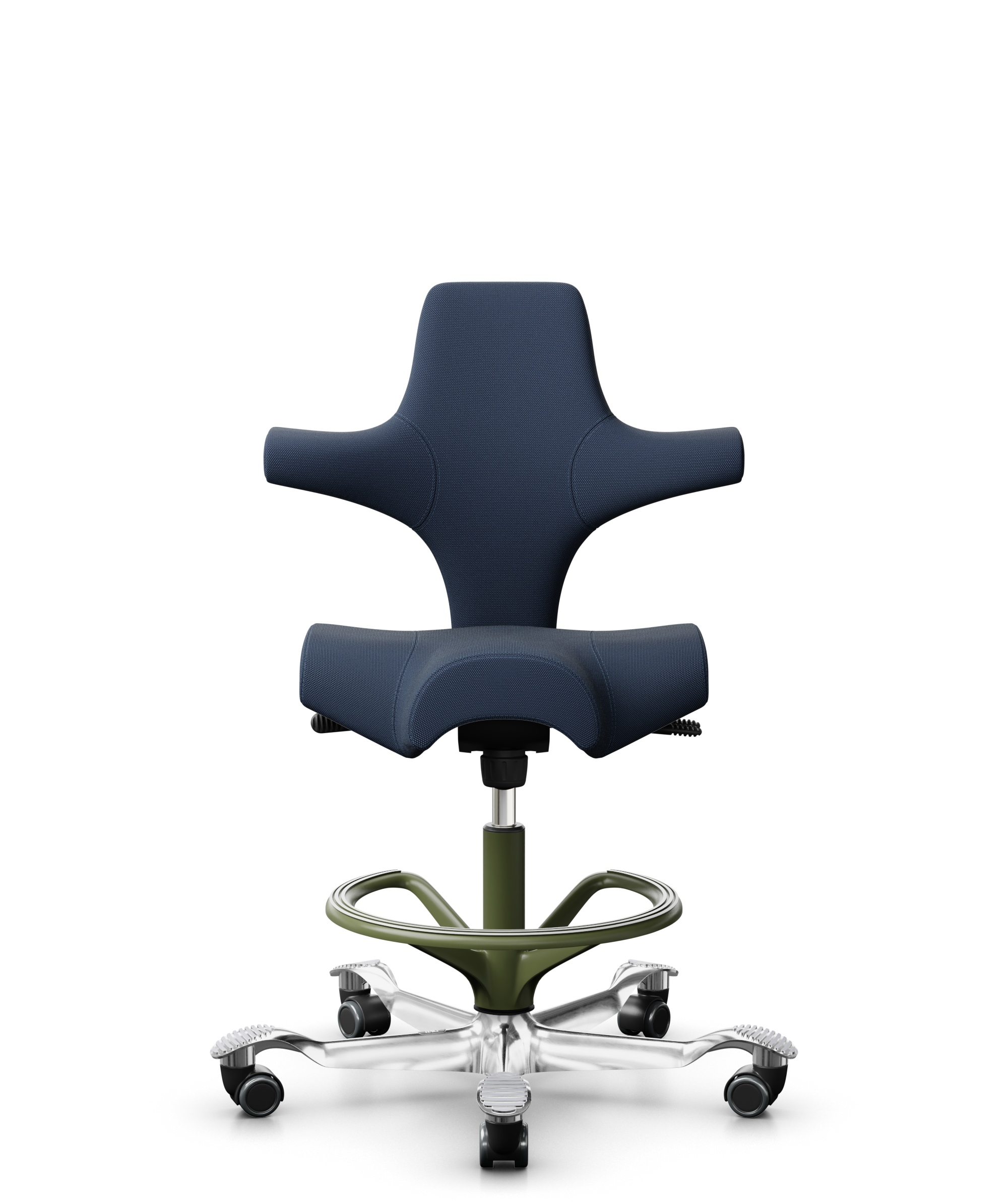 HÅG Capisco 8106 - Steelcut Trio 3 (Kvadrat) - Wol / Polyamide - STT796 - Blue - Framekleur - Moss Grey - Gasveer - 265 mm (Zithoogte 53-79cm) - Vloercontact - Harde wielen t.b.v. zachte vloeren - Voetenring - Ja, in framekleur - Voetster - Ja, voetste... - 1